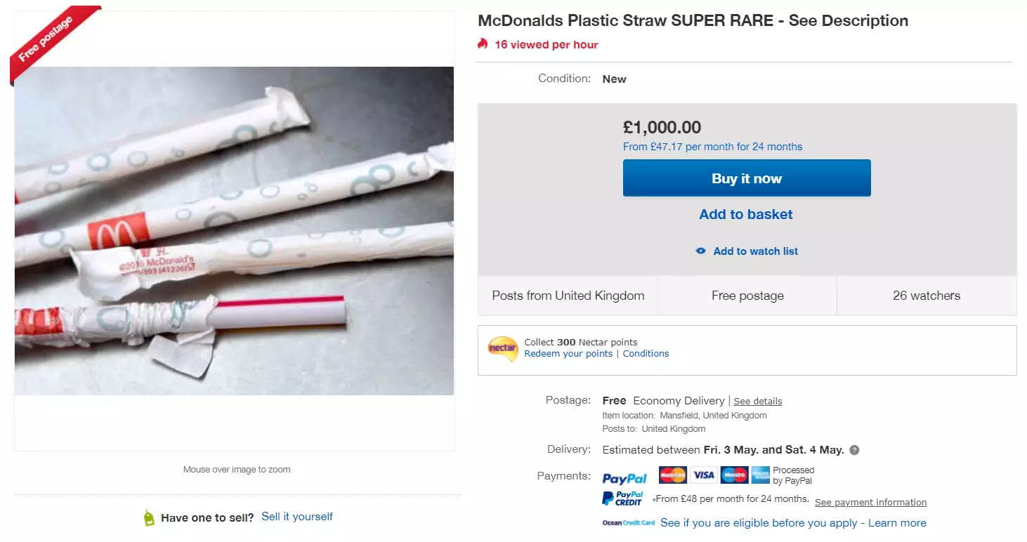 Fancy an old-school plastic McDonald's straw for a cool £1k?