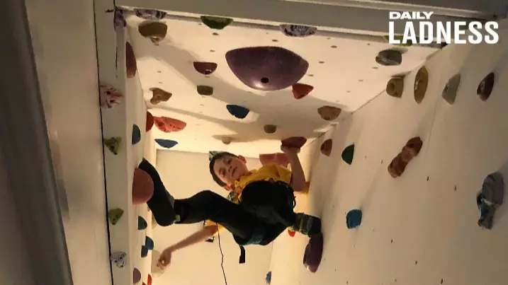 Dad Creates Amazing Climbing Wall Over Staircase For His Two Sons