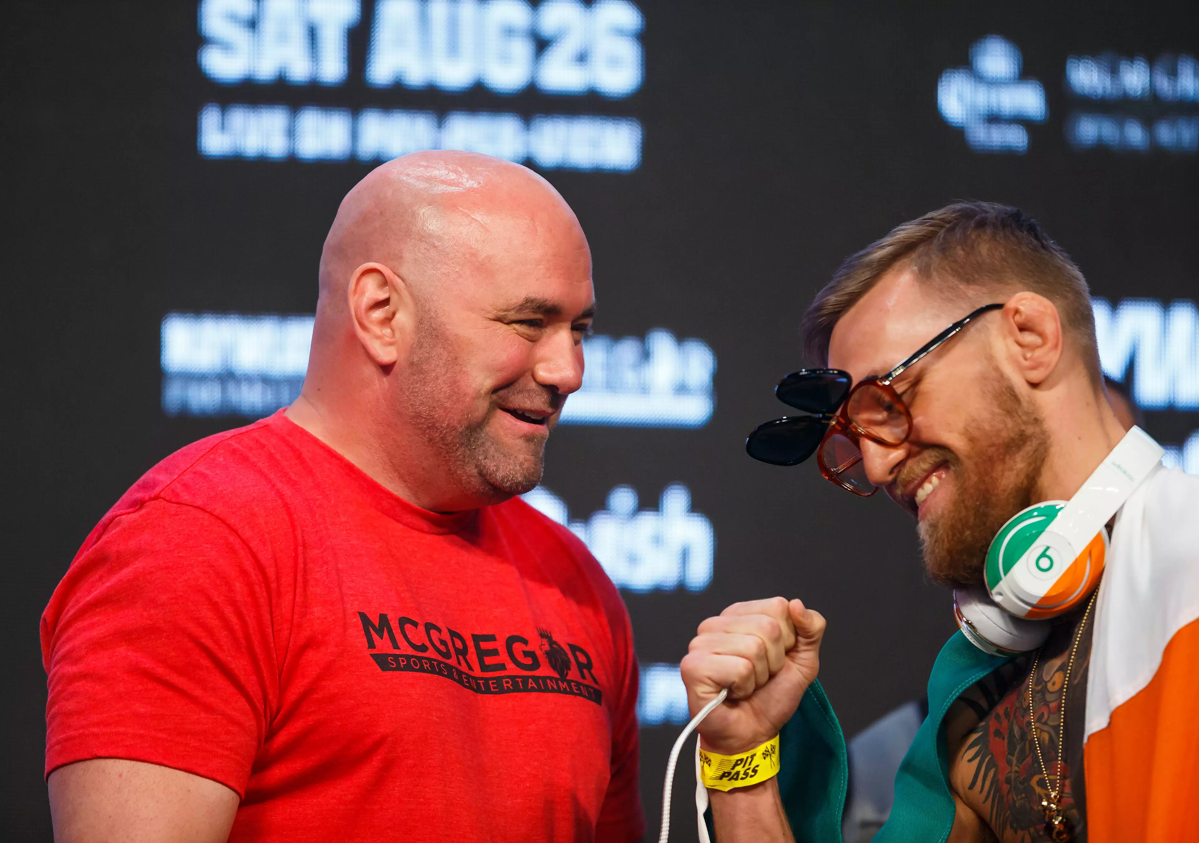 White and McGregor during the weigh-in for Floyd Mayweather fight. Image: PA