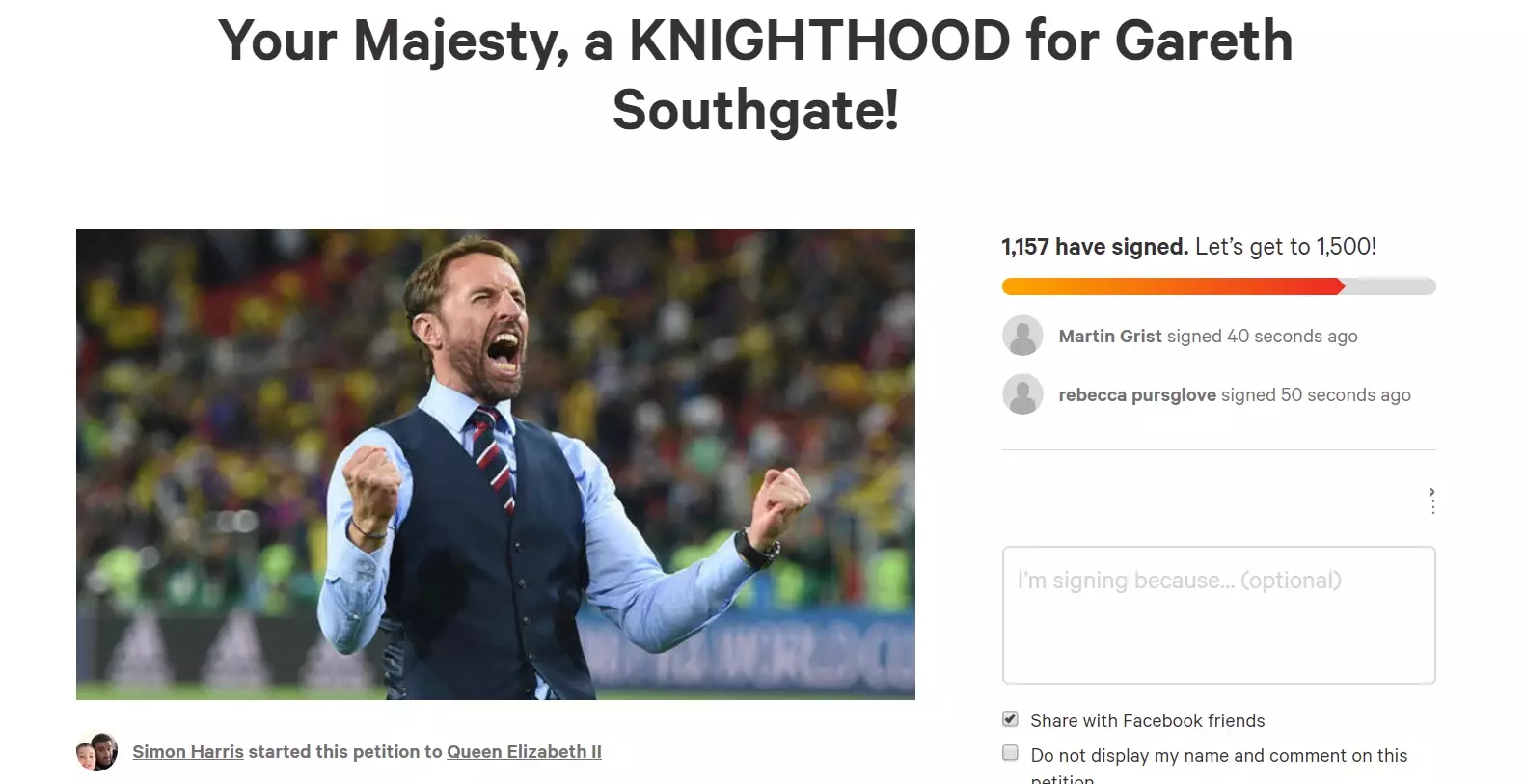 The Southgate petition. Image: Change.org