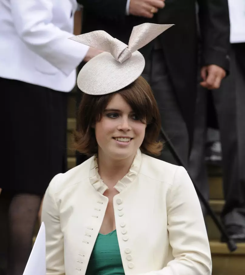 Princess Eugenie outside St George's Chapel in Windsor after the marriage ceremony of Peter Phillips and Autumn Kelly.