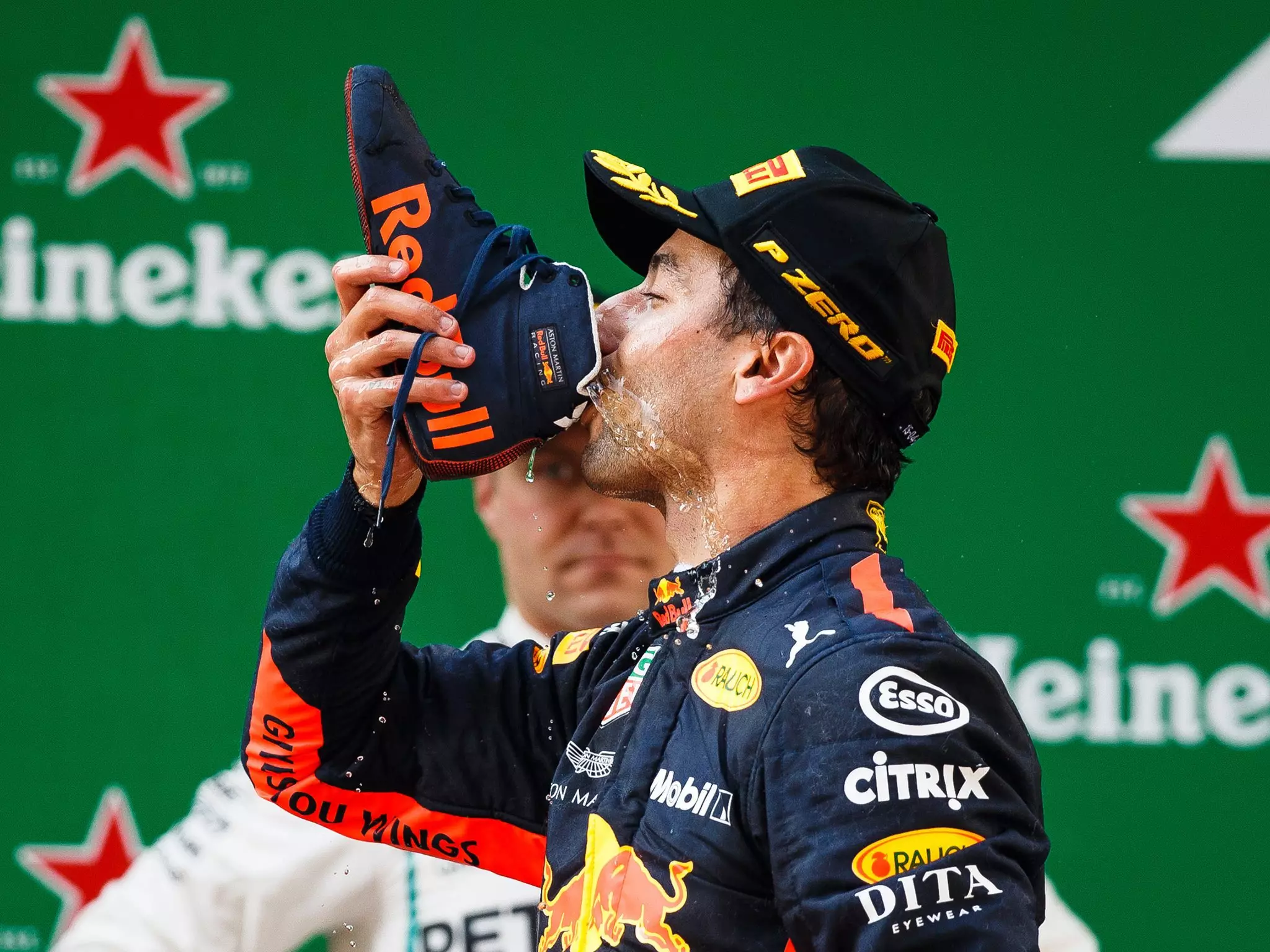 Ricciardo celebrates a win with a classic shoey.