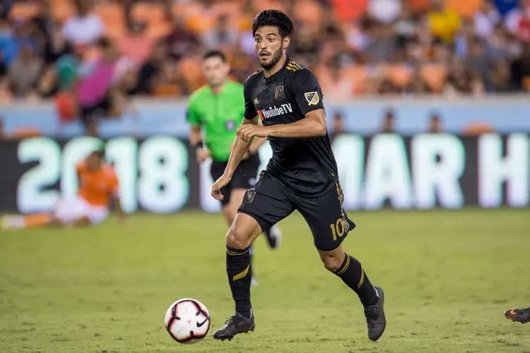 Vela on the ball for Los Angeles. Image: PA Images