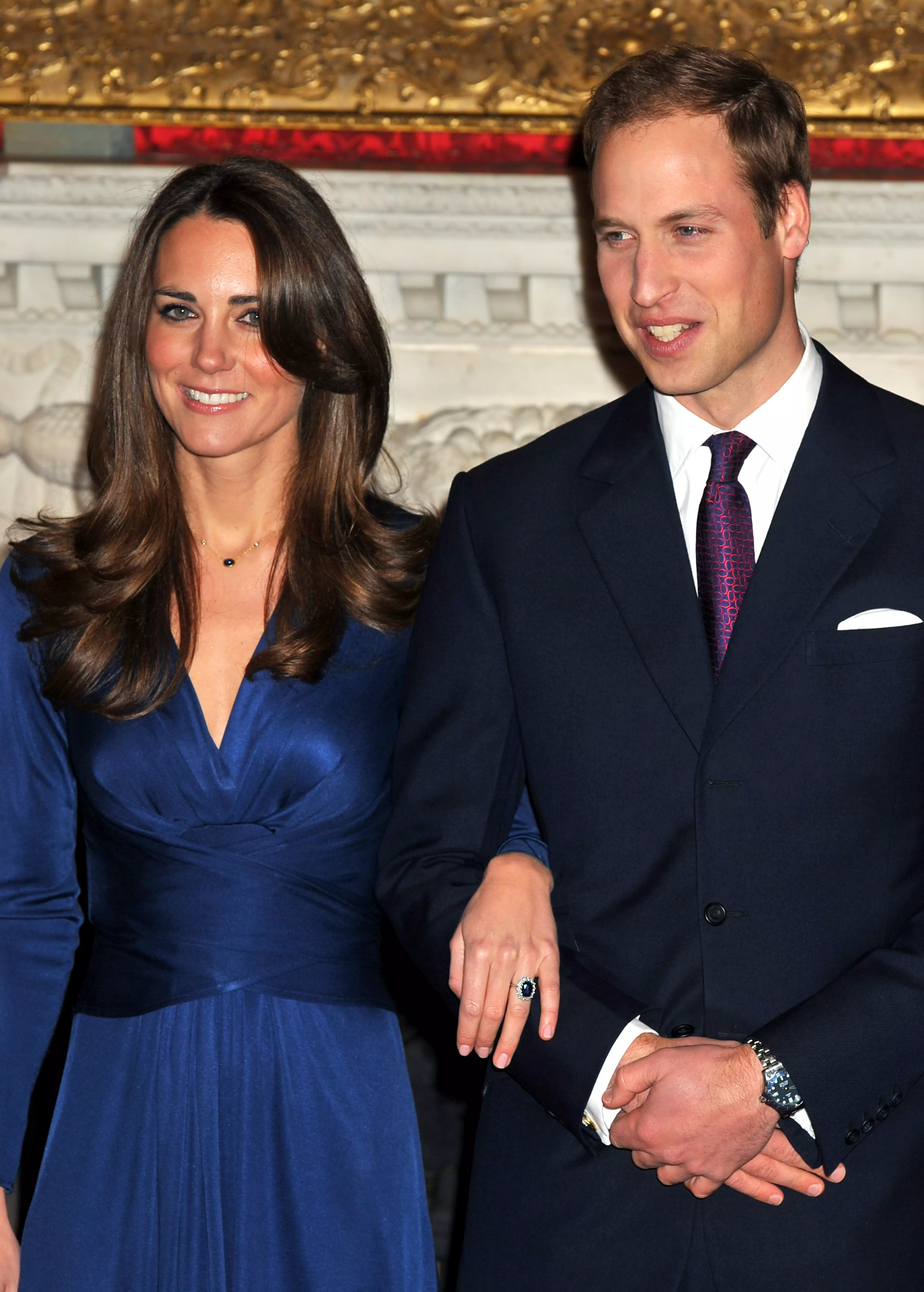 William and Kate got engaged in November 2010. Beaverbrooks is selling a Kate Middleton-inspired 18ct Gold Diamond Sapphire Cluster Ring for £3,750 (