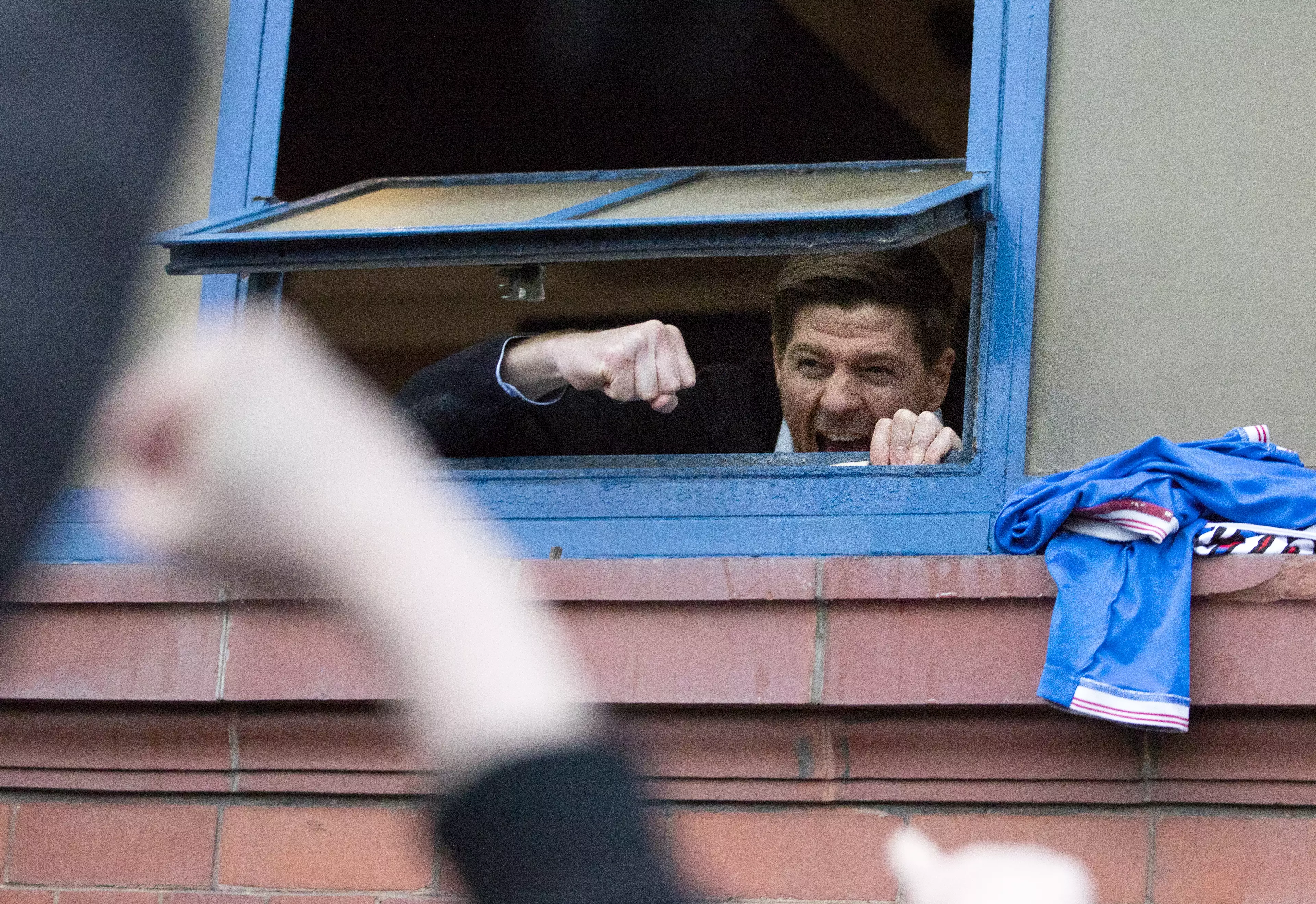 Steven Gerrard celebrated with Rangers fans after the win over St Mirren. Image: PA Images