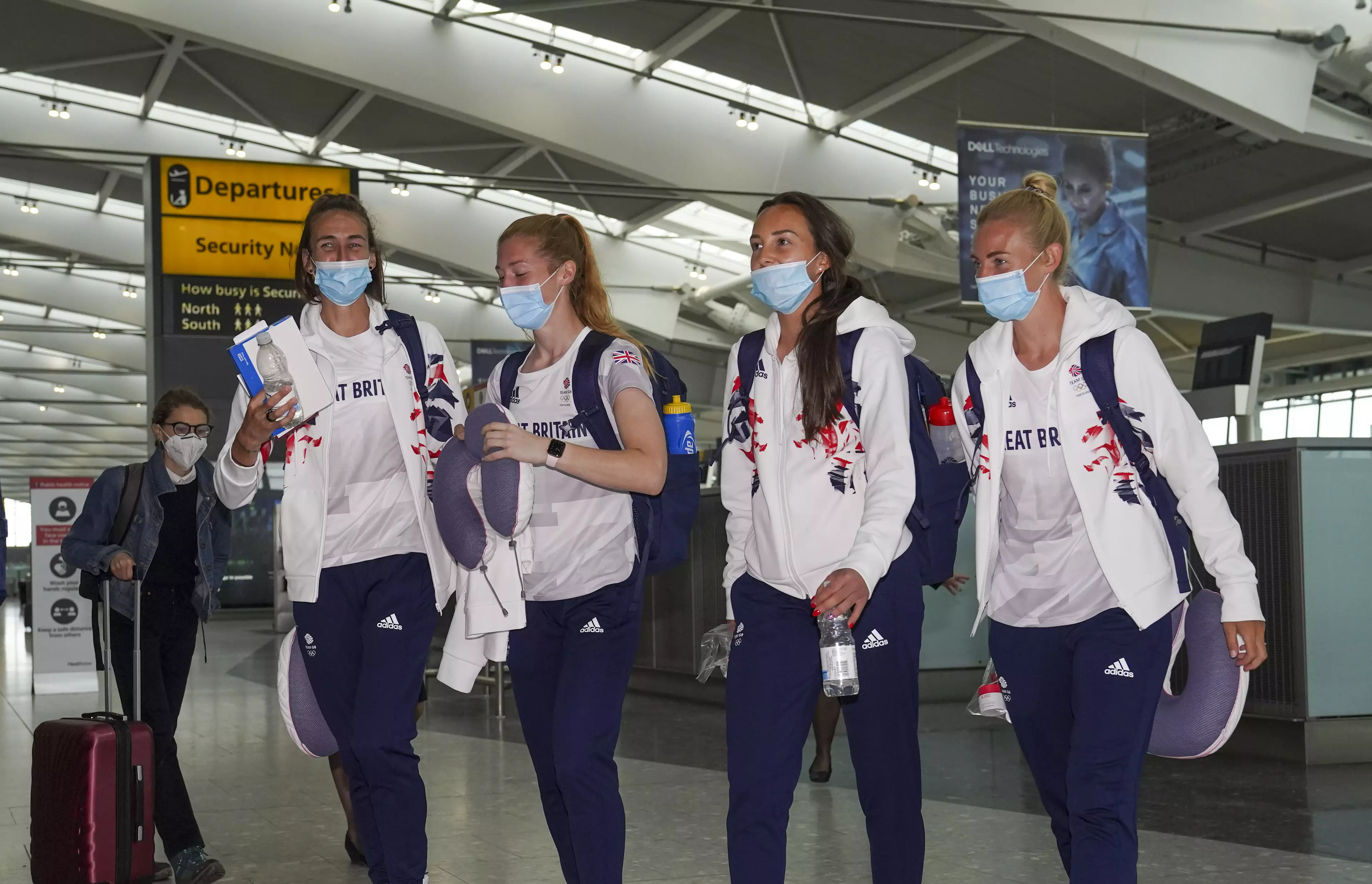 Members of the Team GB Women's Football Team depart London for the Tokyo (