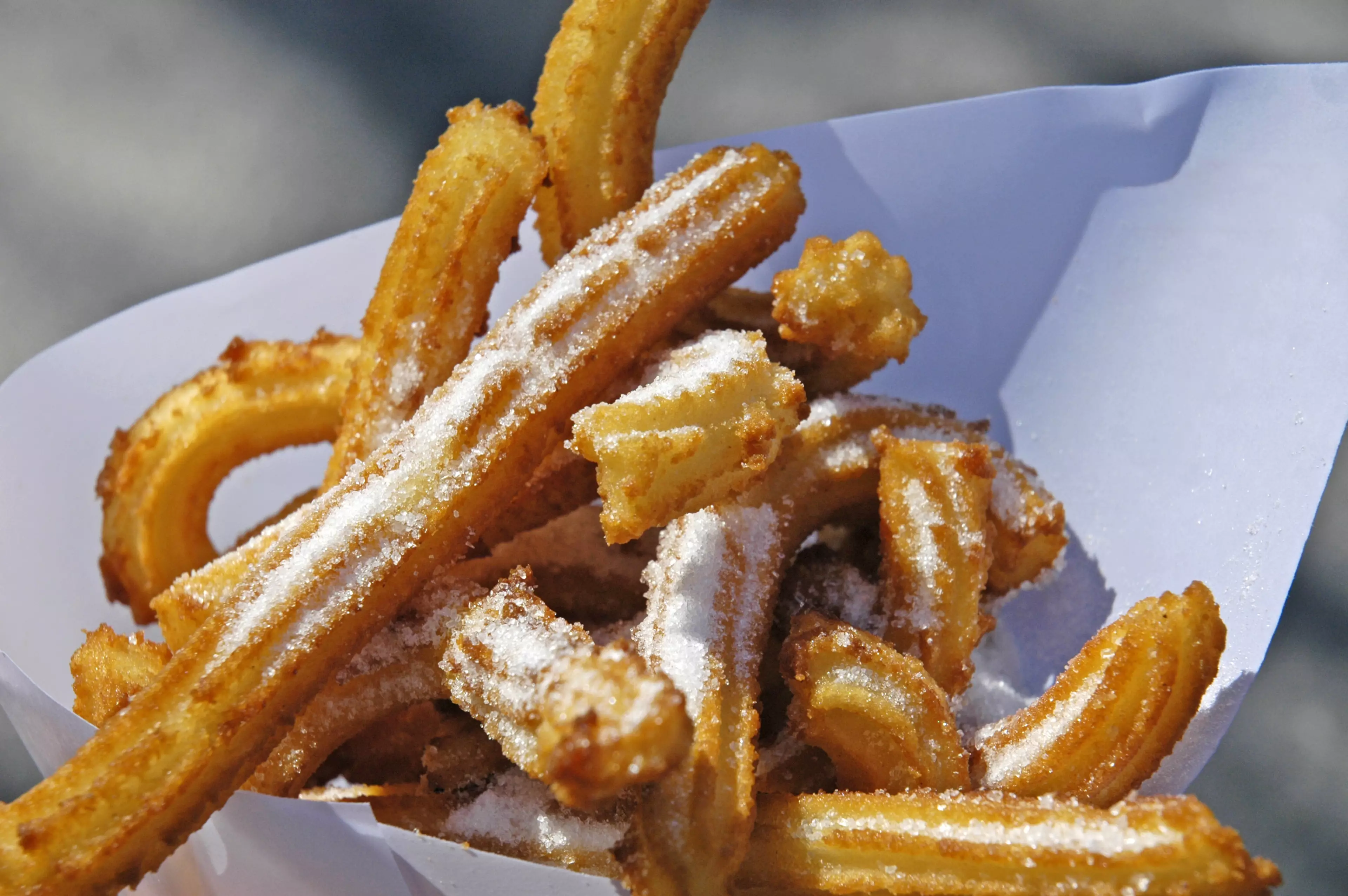 Churros are typically eaten for breakfast in Spanish and Portuguese cuisine (