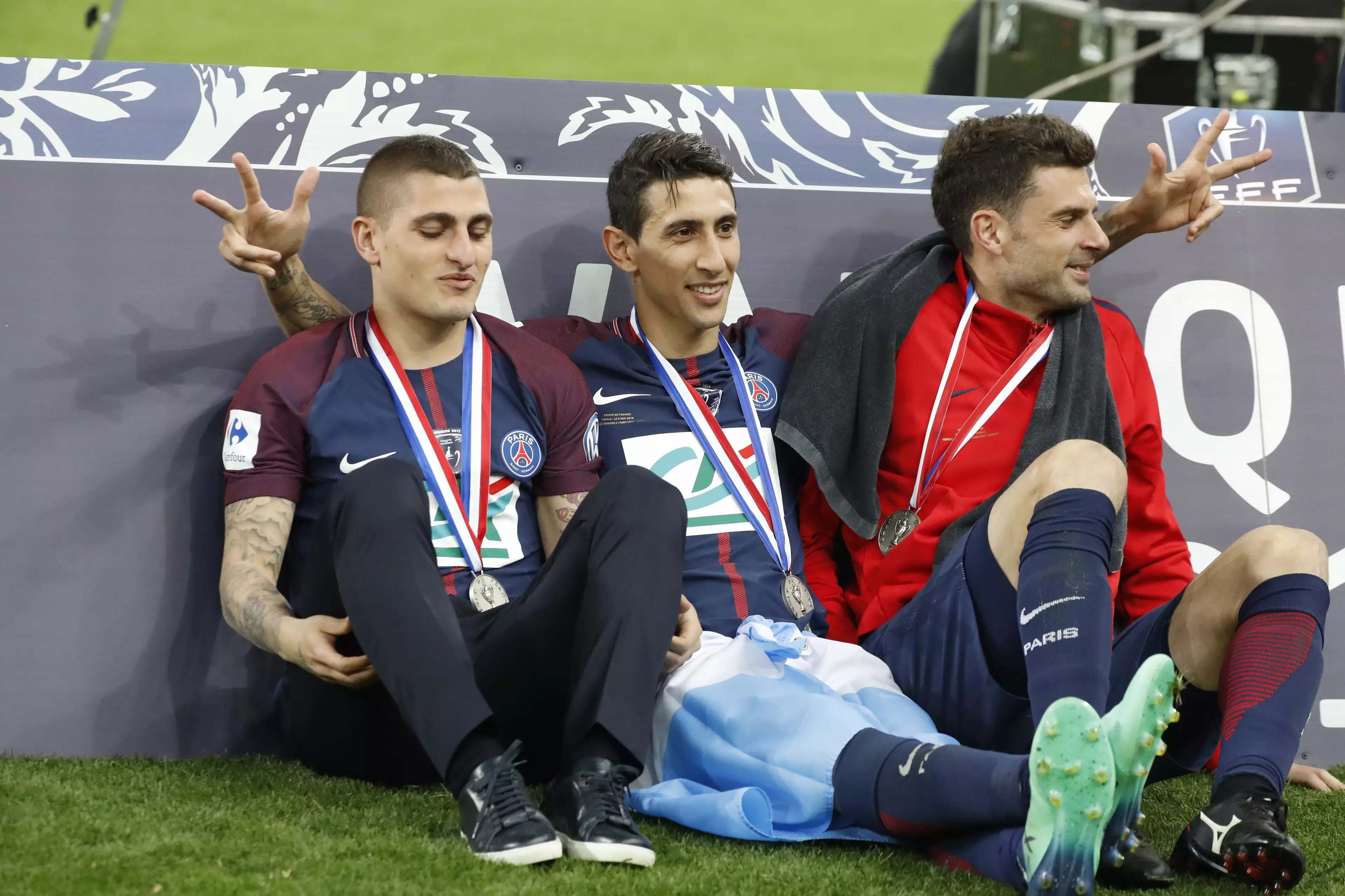 Could Verratti and Di Maria (left and centre) move to Juve together? Image: PA Images