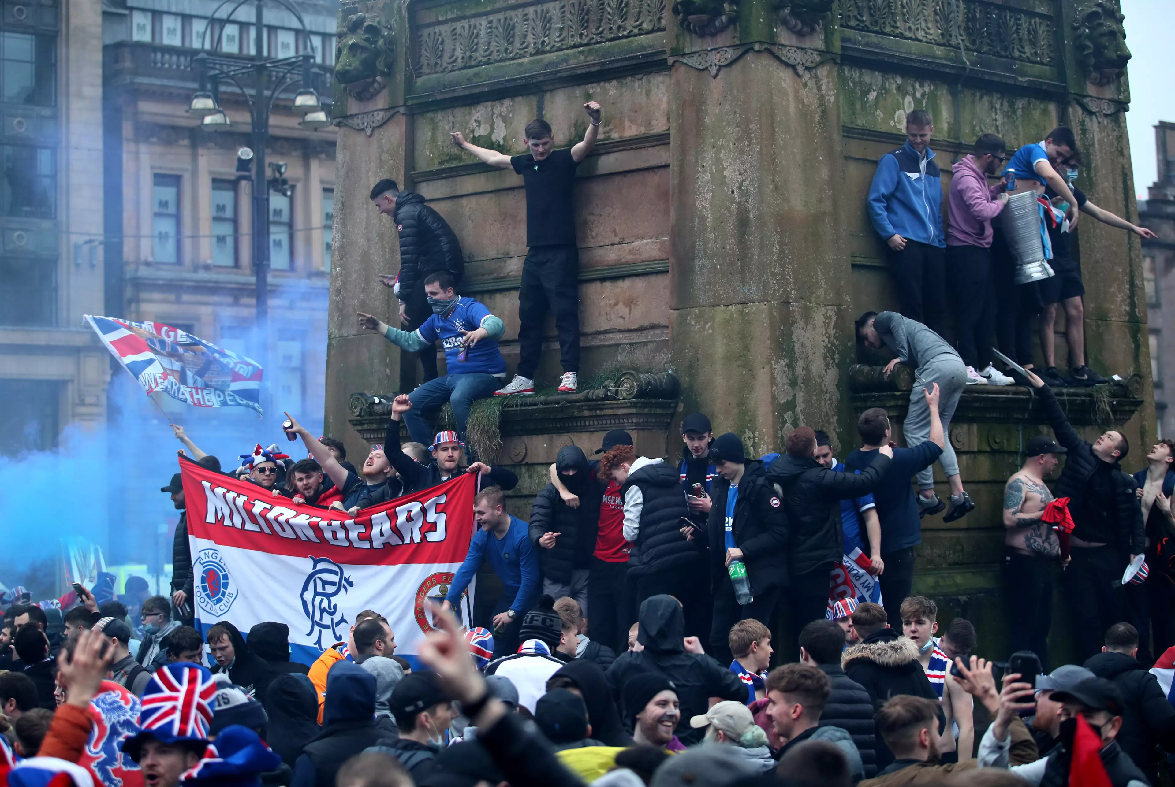 Rangers fans celebrated in George Square. Image: PA Images