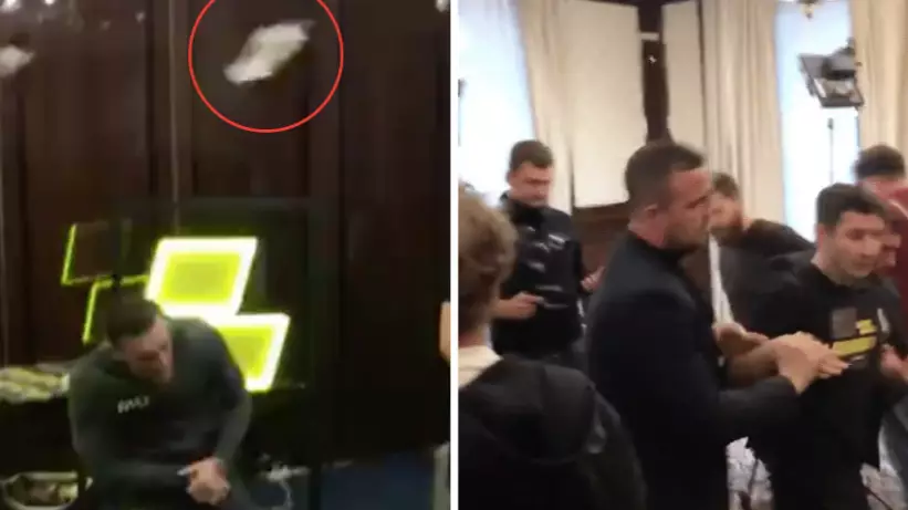 Conor McGregor Appears To Have Shoe Thrown At Him During Media Event In Moscow