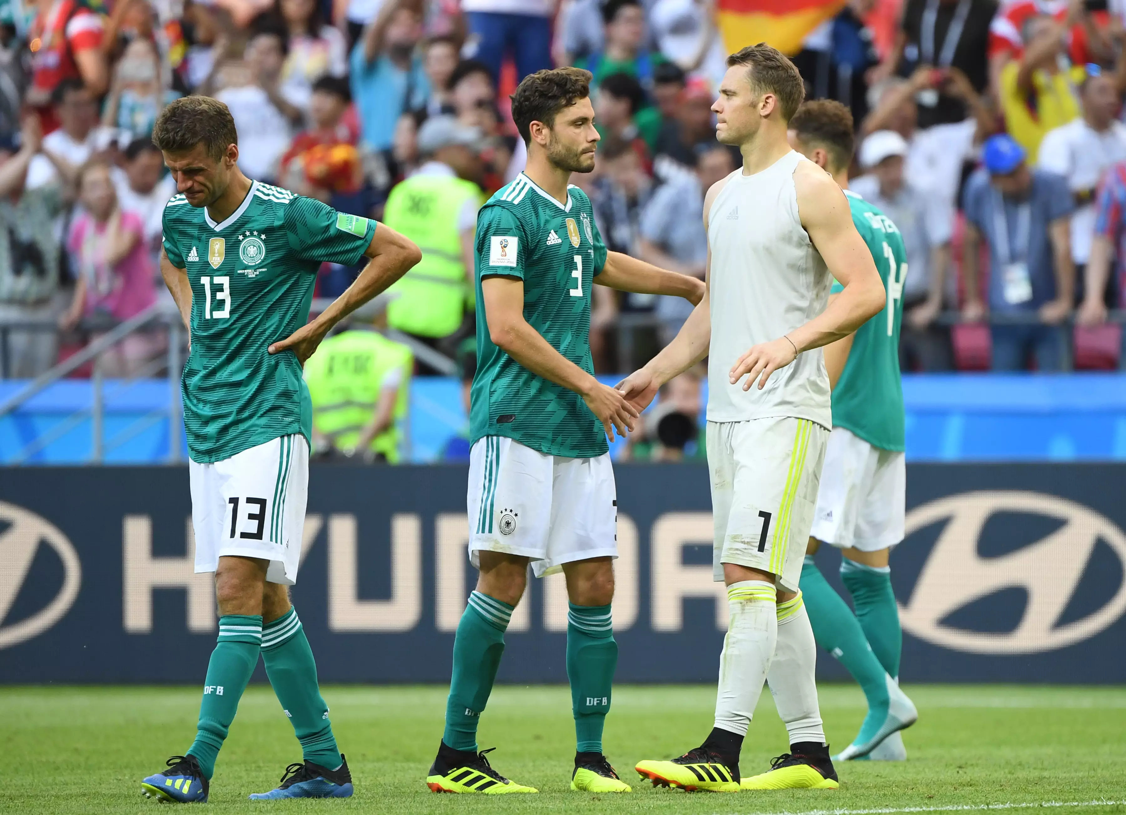 Germany players distraught after being knocked out of the World Cup by South Korea. Image: PA Images