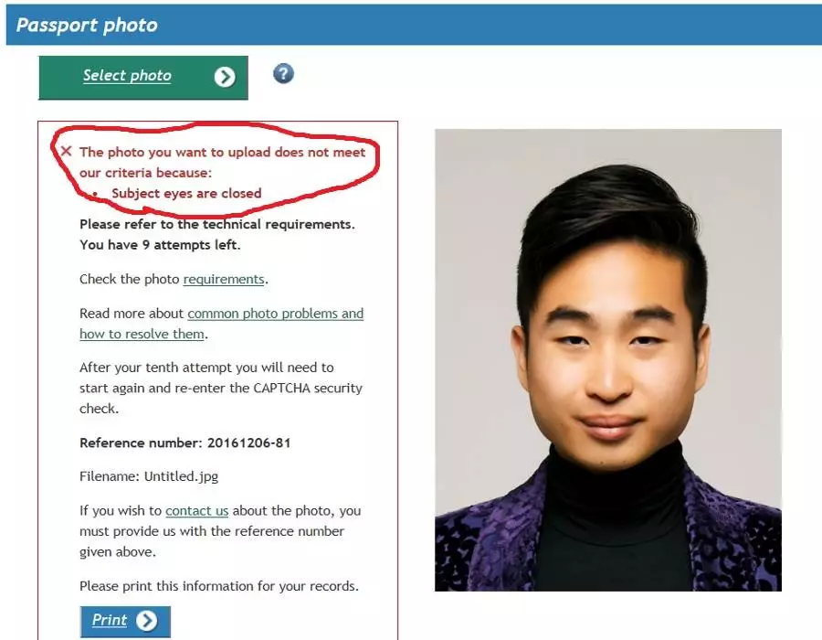 Lad's Passport Photo Rejected After Computer Thought His Eyes Were Closed