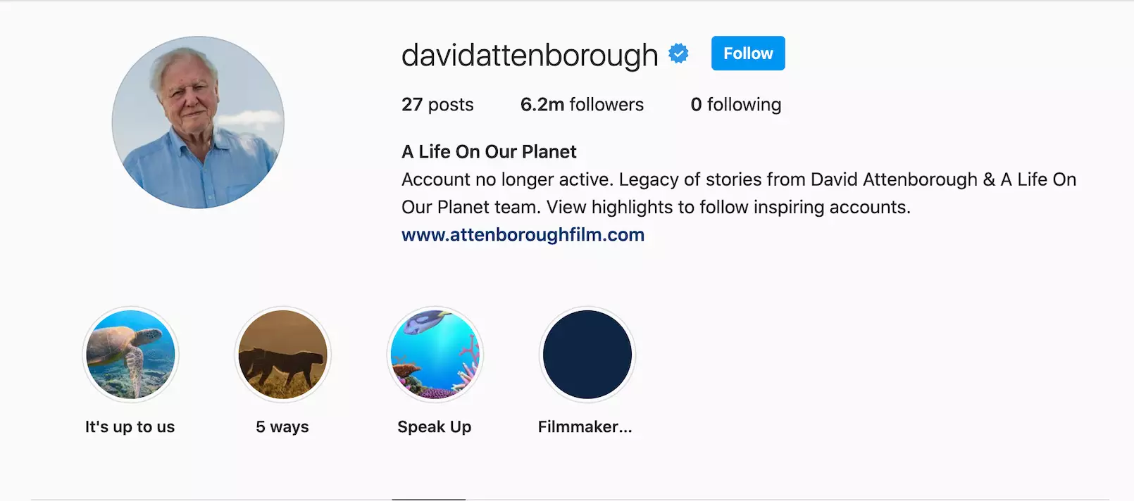 Sir David Attenborough's dormant Instagram account (