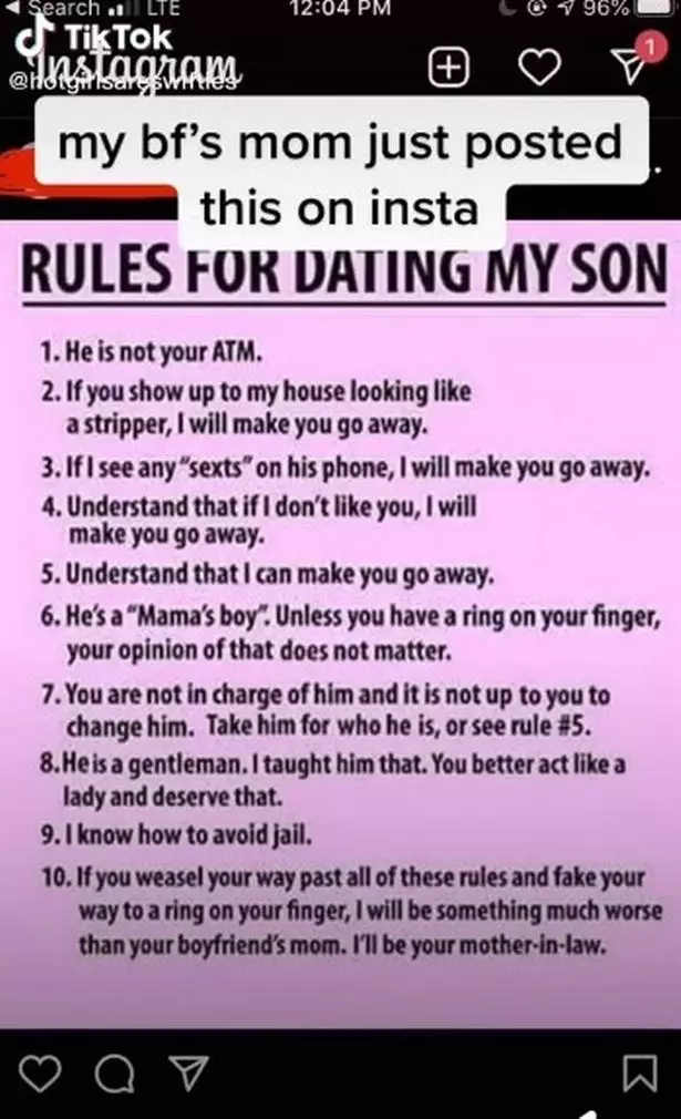 Emma's boyfriend's mum posted the rules on Instagram (