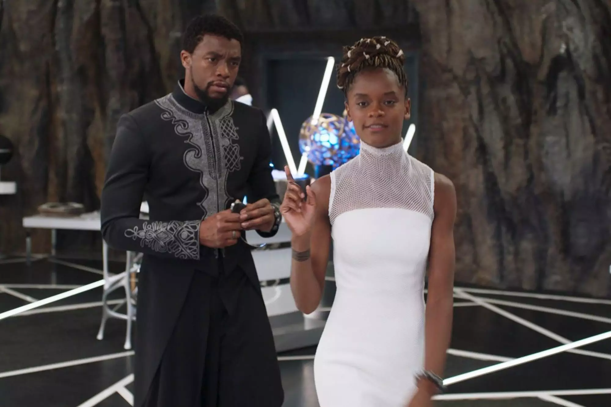 Boseman and Letitia Wright in Black Panther.