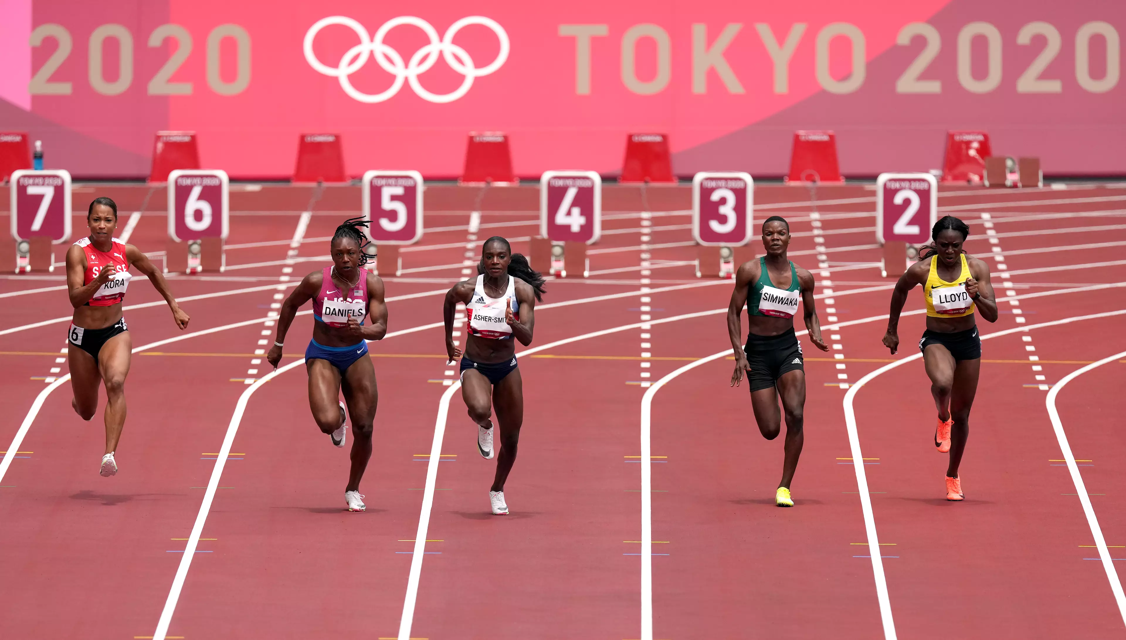 Dina Asher-Smith in the Tokyo 2020 Women's 100m heats on Friday 30th July 2021. (