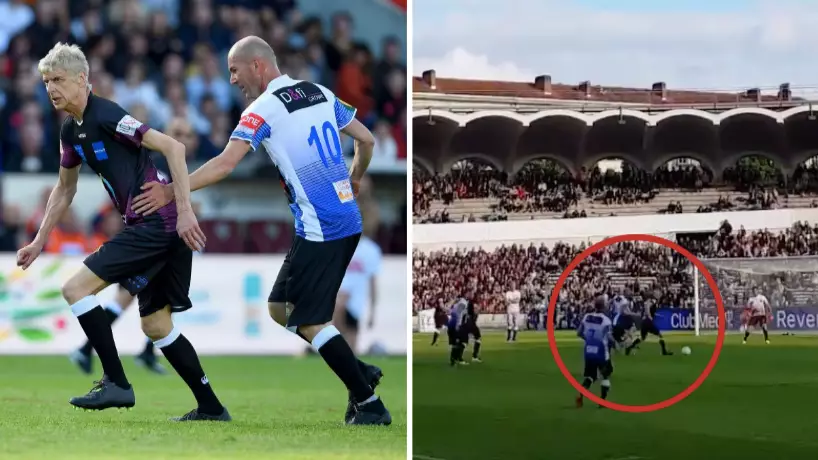 The Incredible Moment Arsene Wenger Tries To Dribble Past Zinedine Zidane In Charity Game