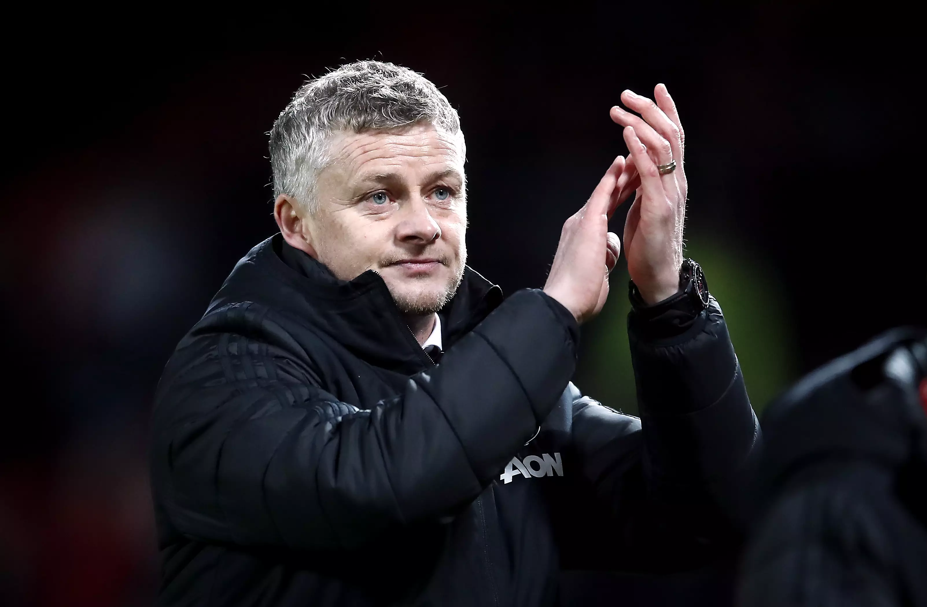 Solskjaer applauds the fans after the draw with Wolves. Image: PA Images