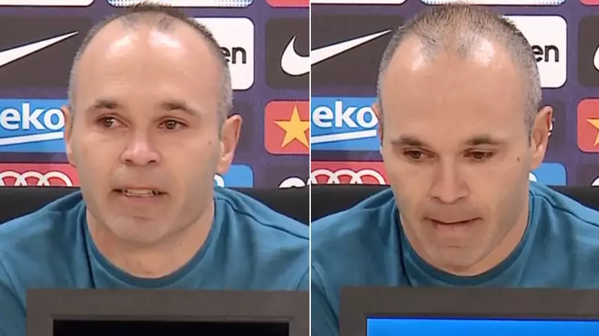 Iniesta Breaks Down In Tears During His Presser Announcing His Departure From Barcelona 