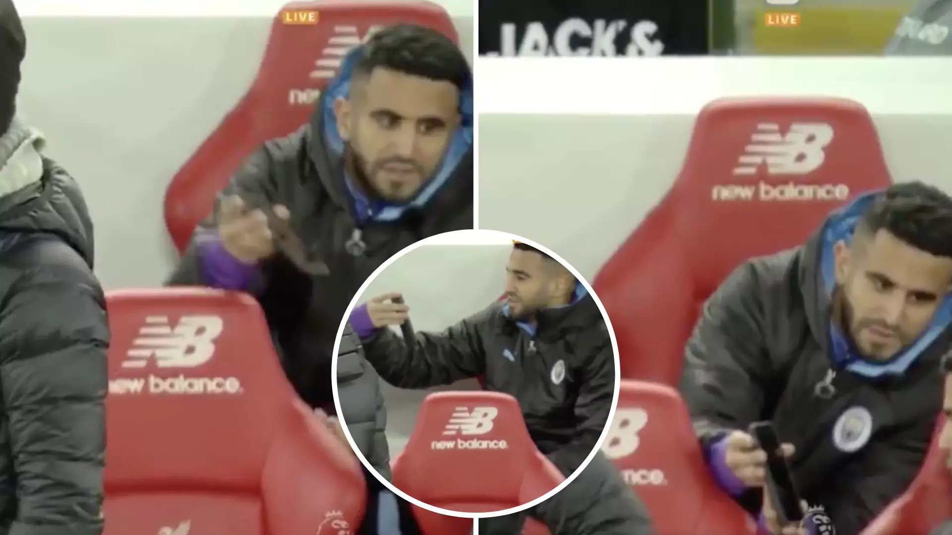 Riyad Mahrez Caught Using A Phone To Complain To City Bench About Mohamed Salah’s Goal