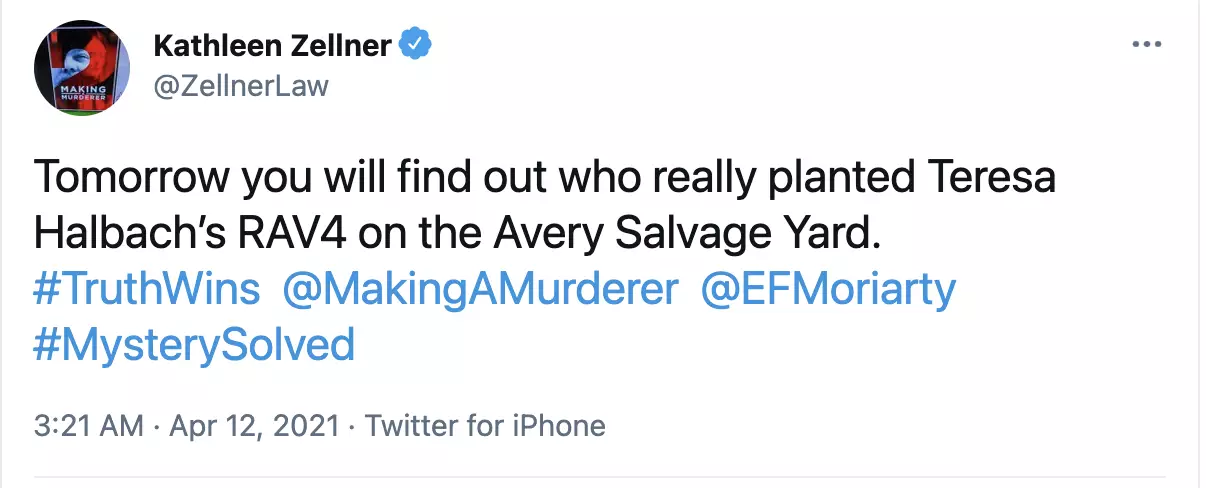 Kathleen Zellner tweeted an update on the Steven Avery case '