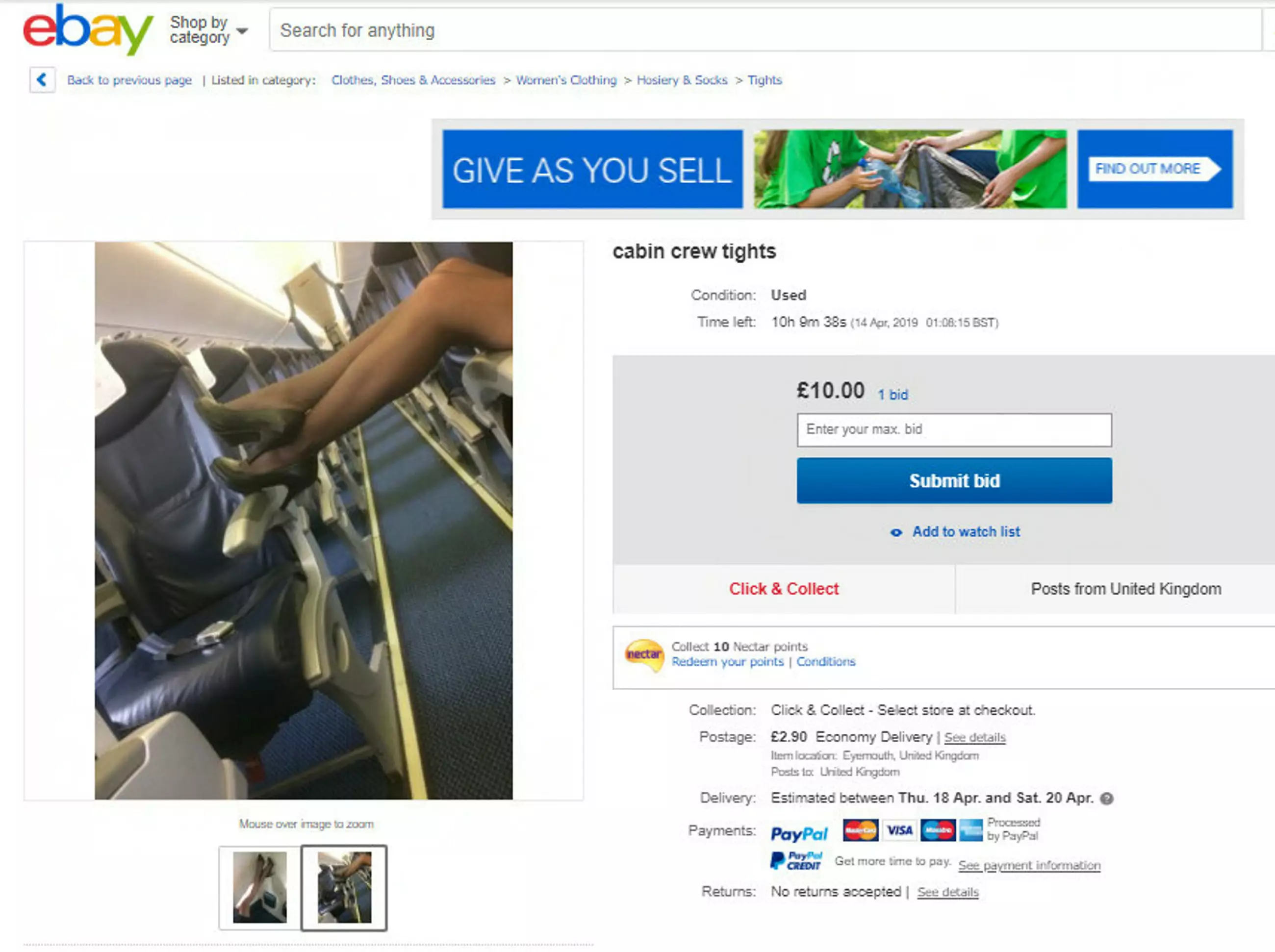 This is a screengrab of an eBay user trying to flog tights.