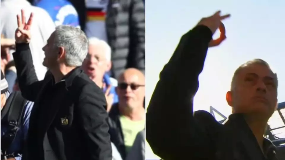 Mourinho Responds To Chelsea Fans Who Chanted 'F*ck Off Mourinho' With Three-Finger Gesture