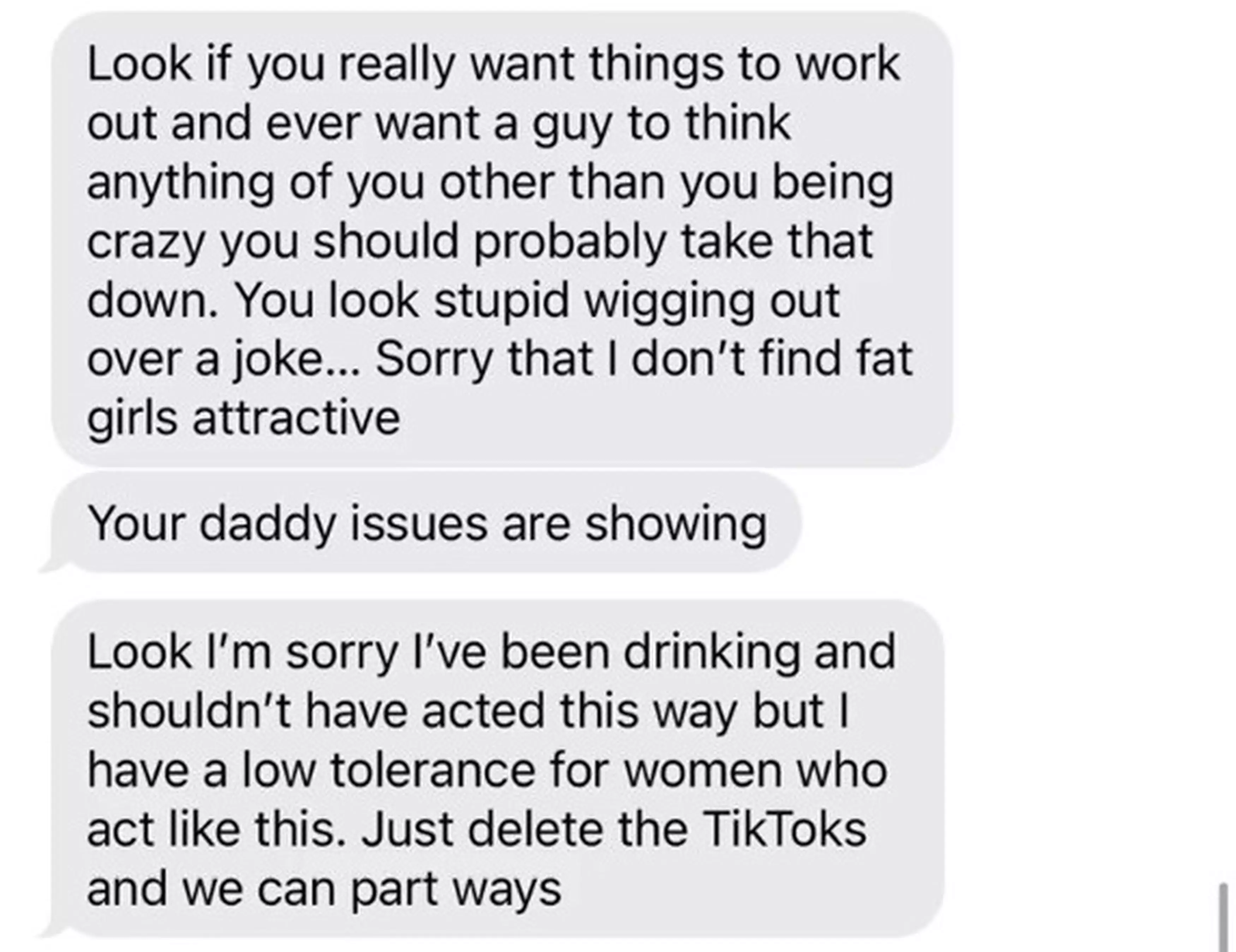 TikToker exposes awful texts her Bumble date sent her after she exposed him on social media.