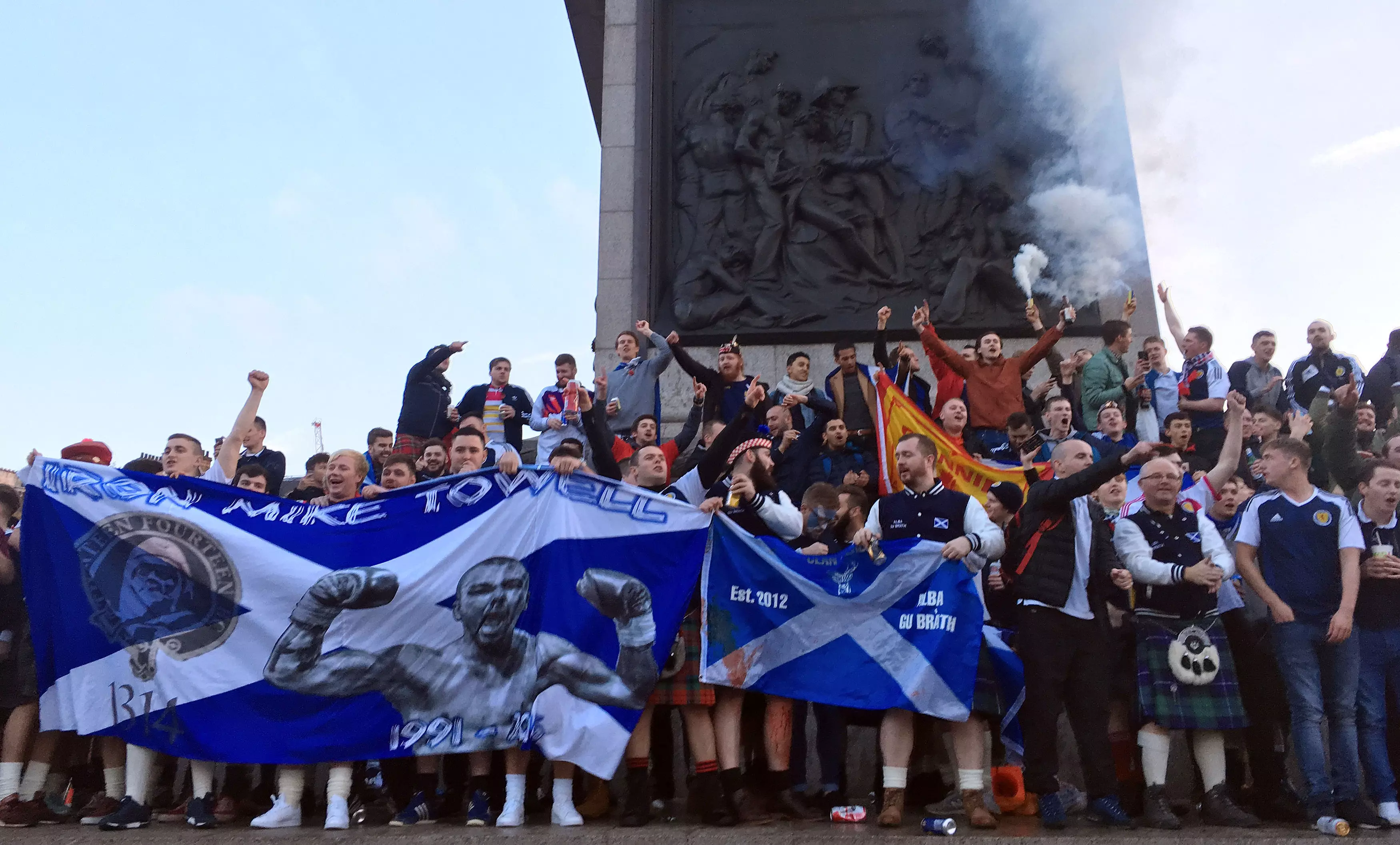 Scottish Football Fans Take Over Armistice Day Memorial In Central London