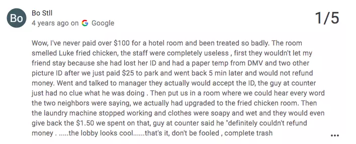 The hotel was dubbed 'complete trash' by another (