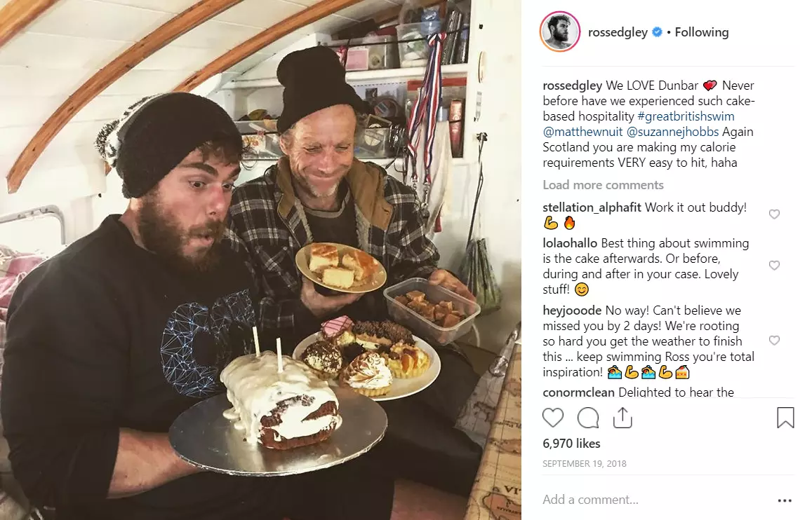Ross with cakes gifted by fans in Dunbar.
