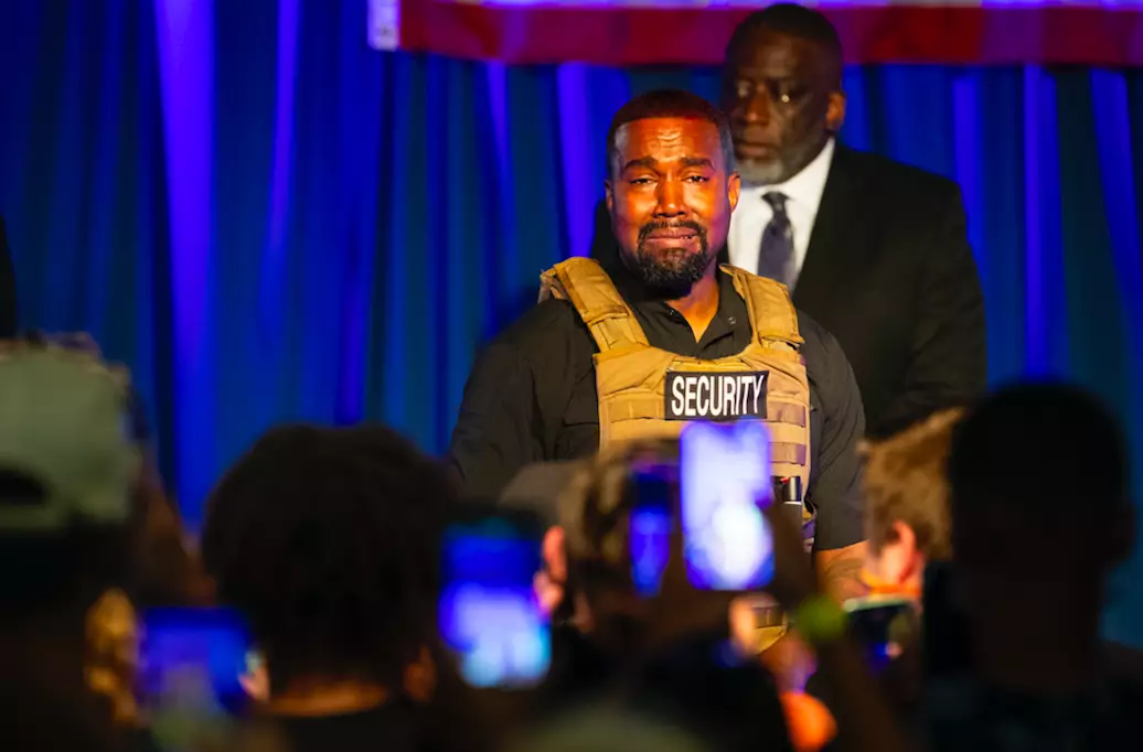 Kanye at his debut presidential rally last Sunday (