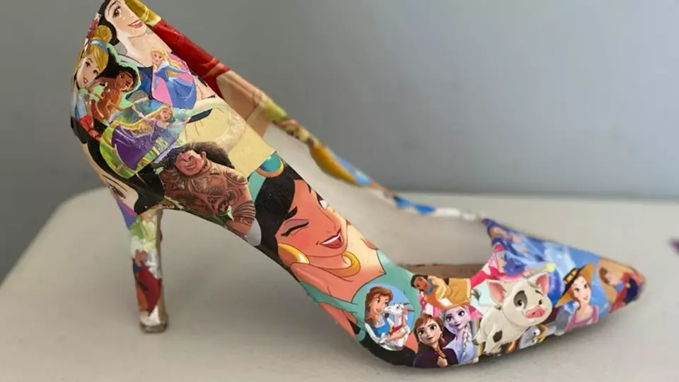 Woman Upcycles Old Heels Into Stunning Disney Shoes