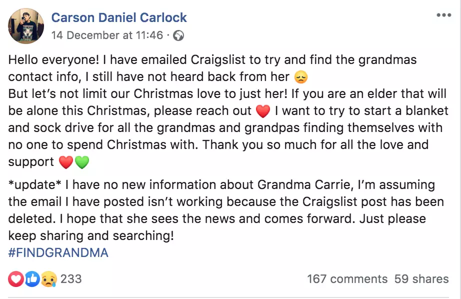 Carson set about trying to "find grandma" (