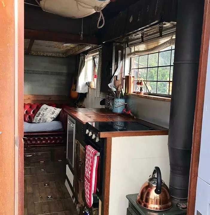 The kitchen area of the lorry.