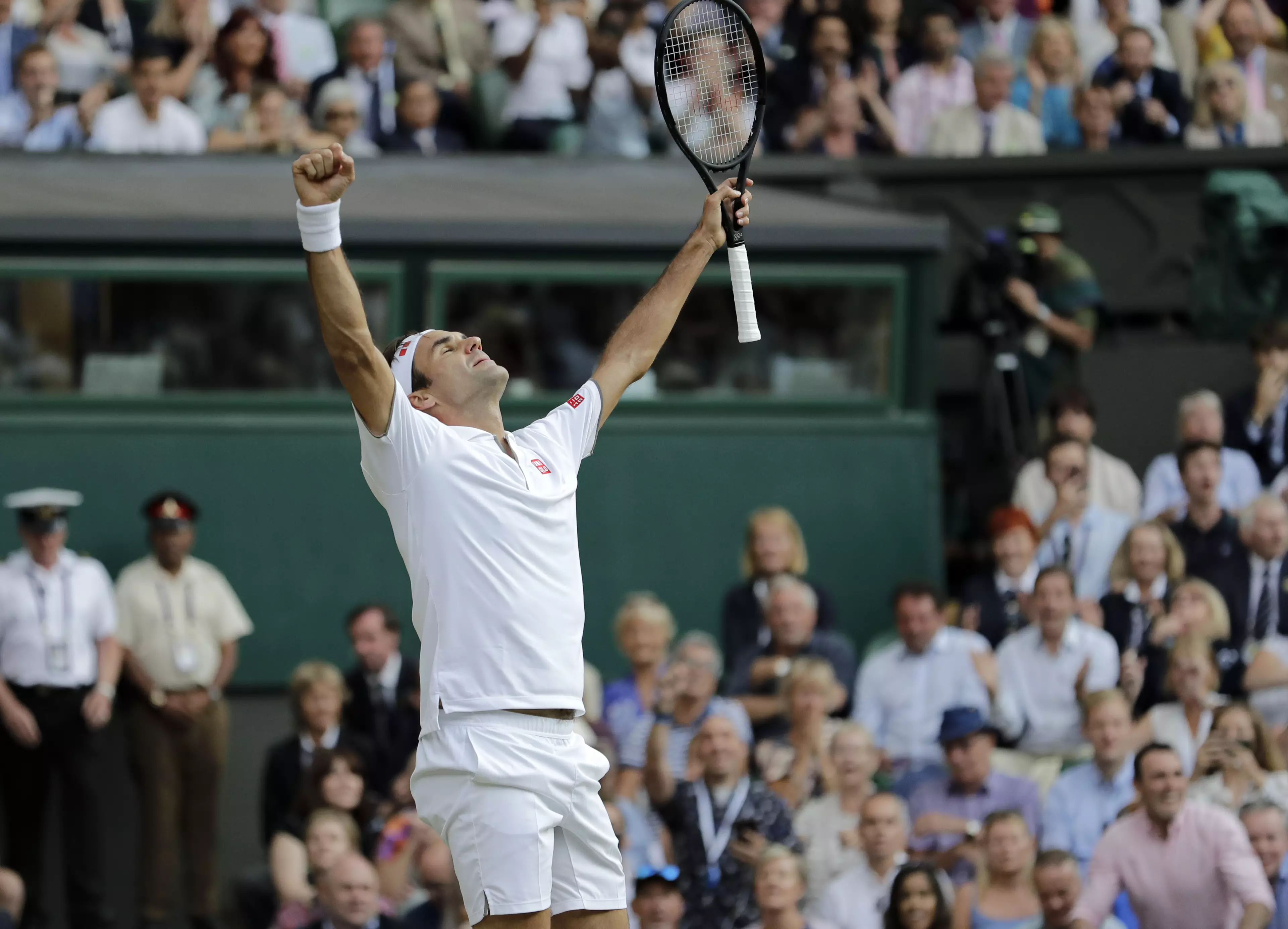 Federer celebrates victory. Image: PA Images