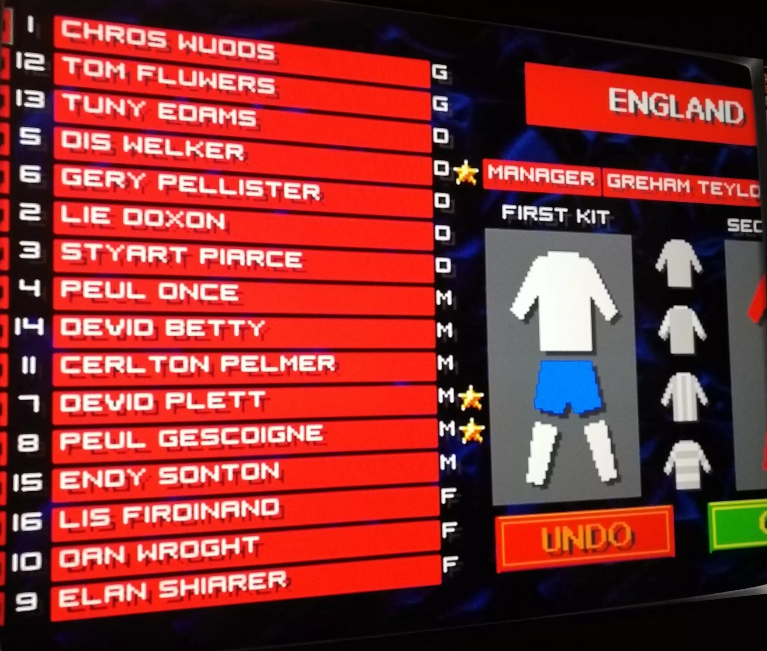 The England Squad of Sensible Soccer: European Champions /