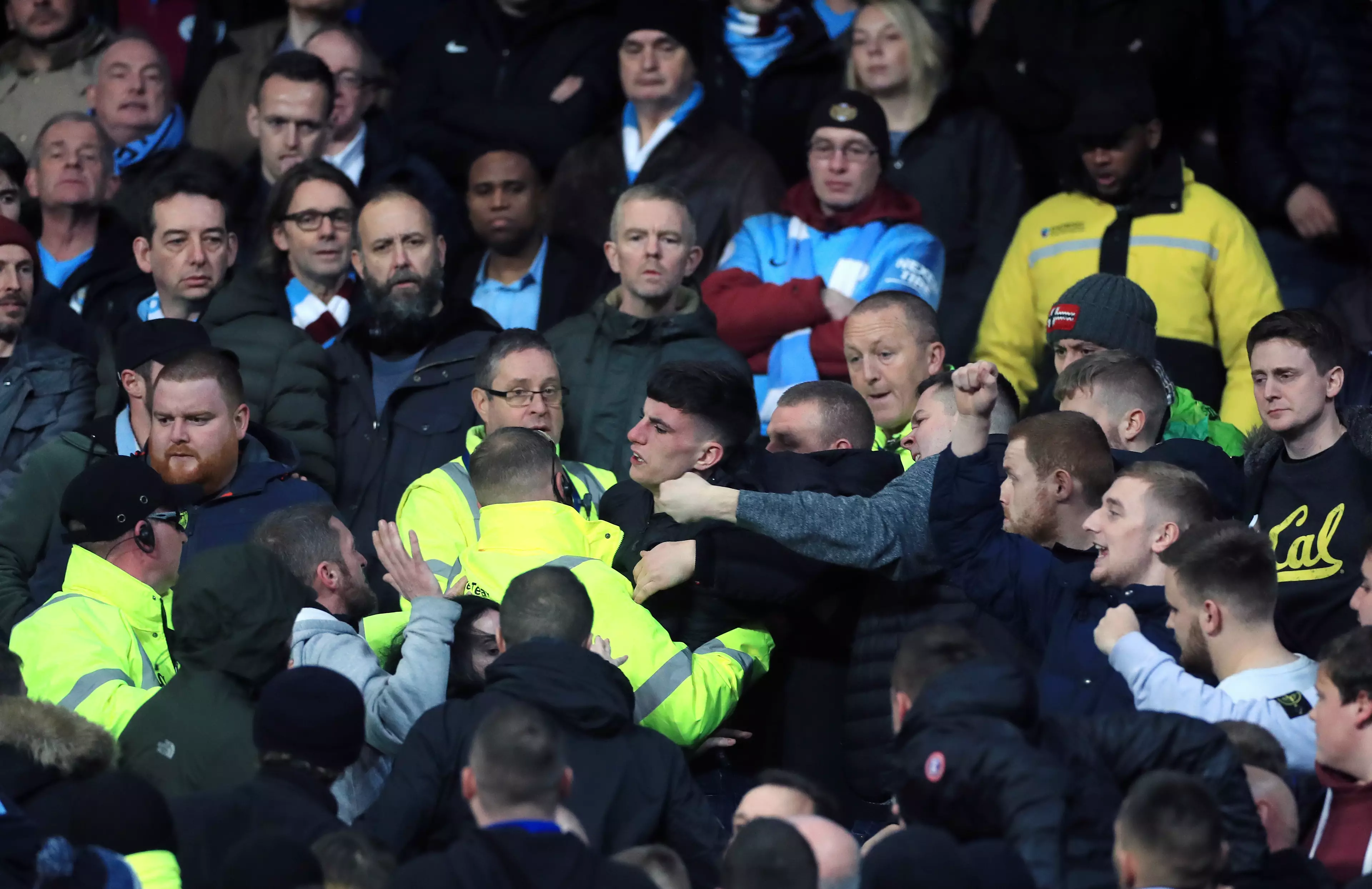 Fans clashed during the derby at the Etihad with stewards needed to intervene