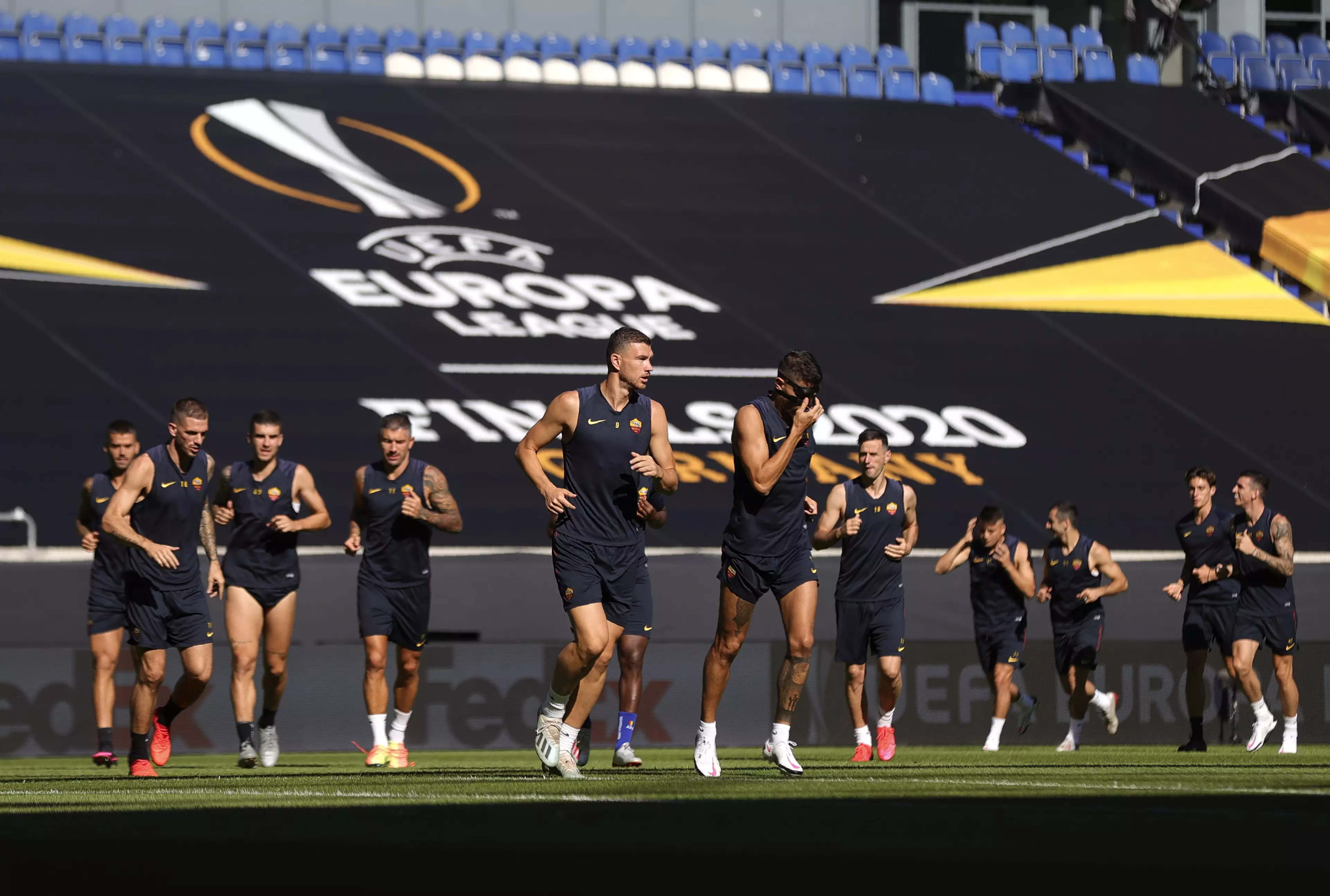 Roma players train ahead of their game against Sevilla. Image: PA Images