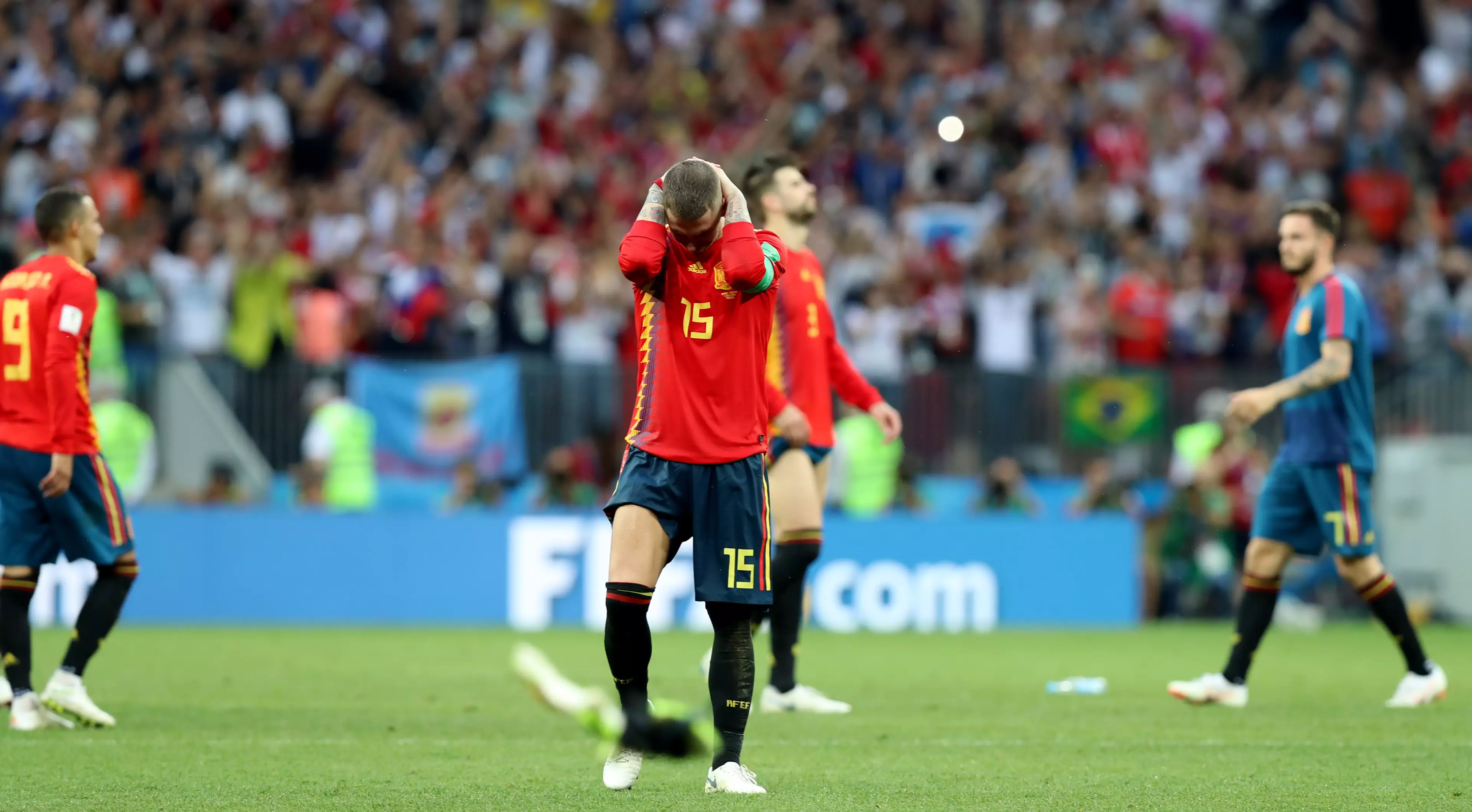 Sergio Ramos cuts a dejected figure. Image: PA