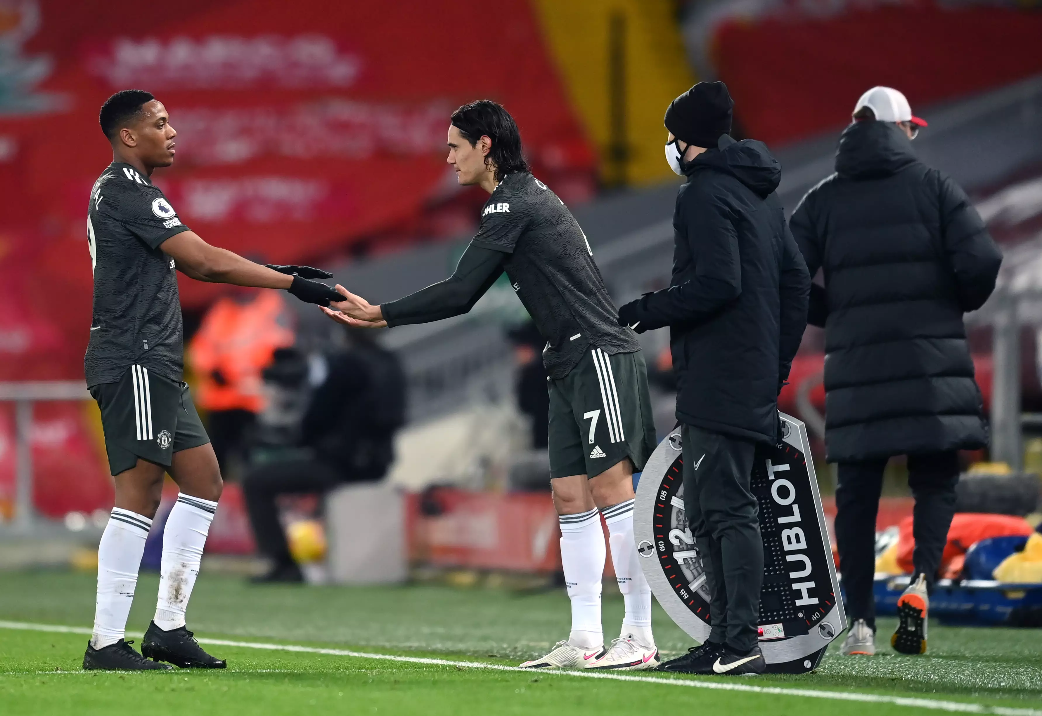 Martial found himself replaced by Cavani before his injury. Image: PA Images
