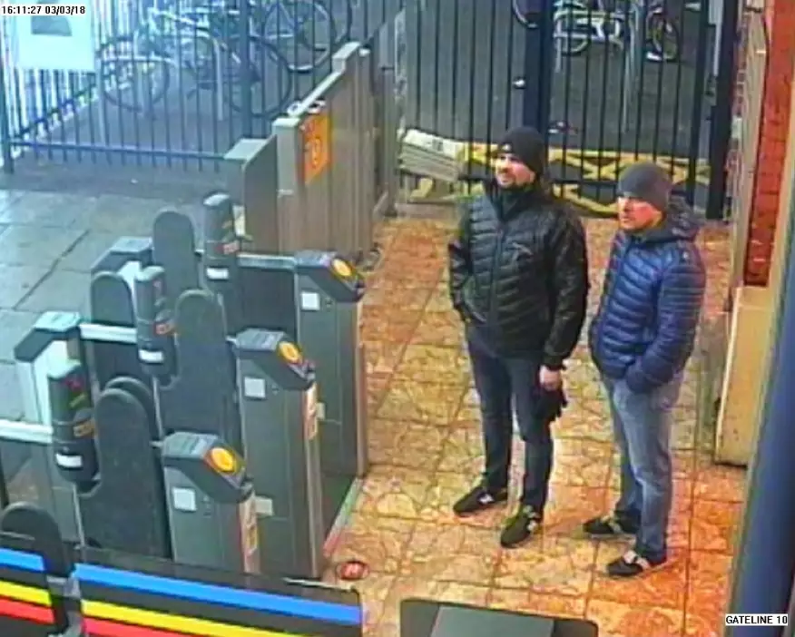 Russian Nationals Ruslan Boshirov and Alexander Petrov, who were suspected of the poisoning, on CCTV at Salisbury train station (