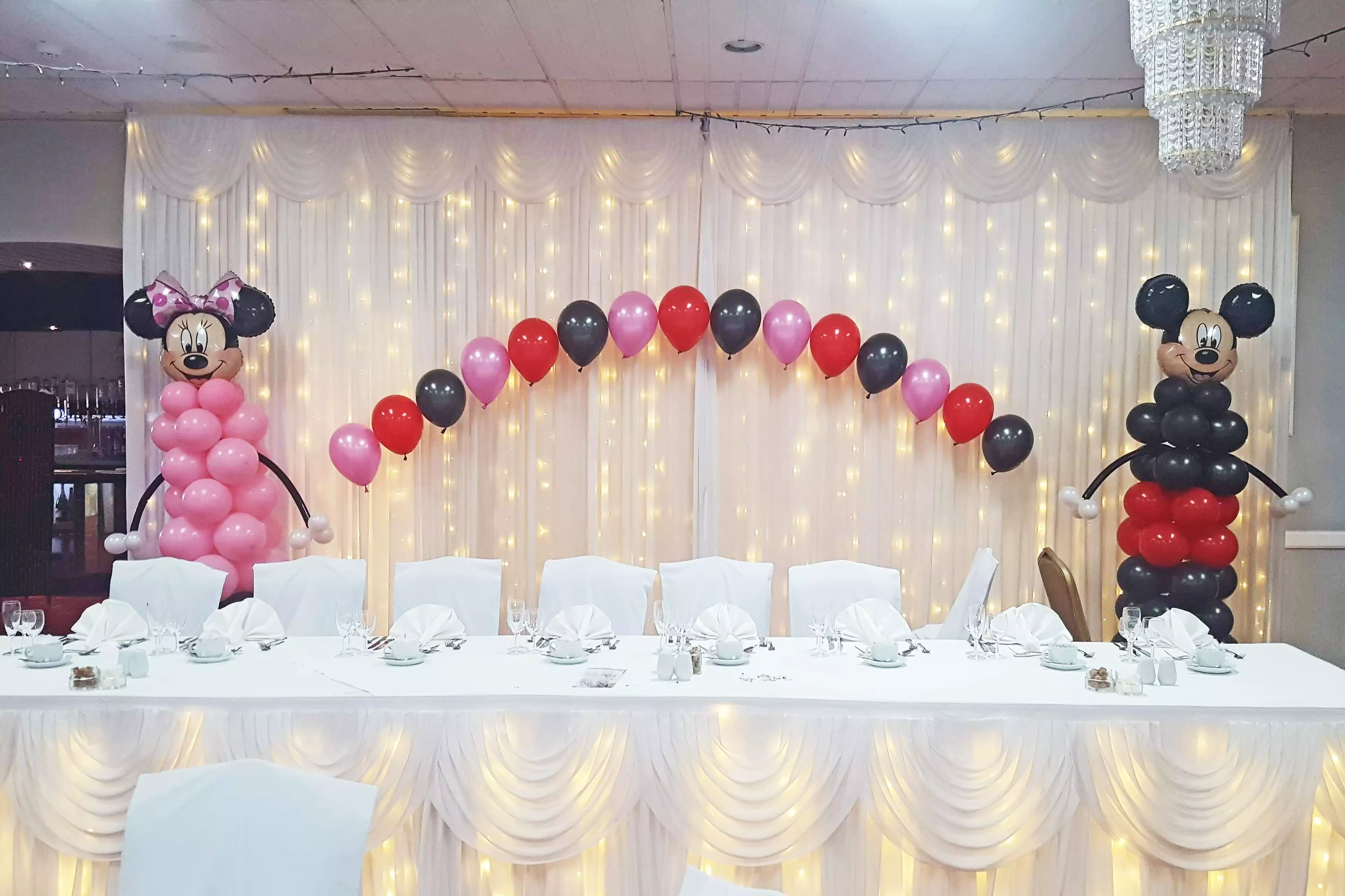 The wedding breakfast in The Best Western was decorated with Minnie and Mickey balloons. (