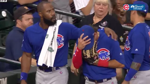 Almora is consoled by his friends after accidentally hitting the girl.