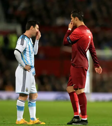 Messi and Ronaldo discuss which of them has more talent.