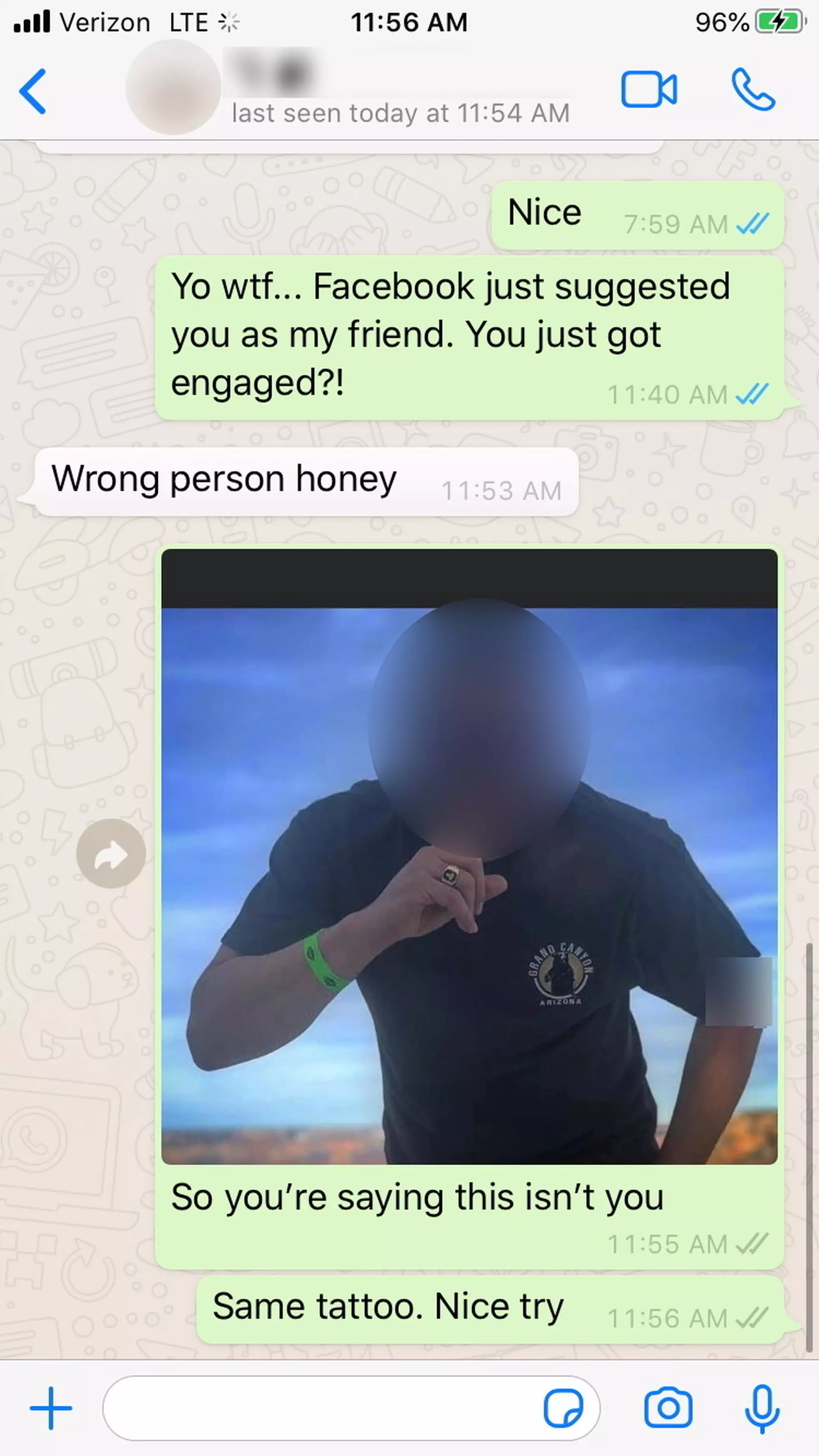 She confronted her Tinder match, who said 'wrong person, honey' (