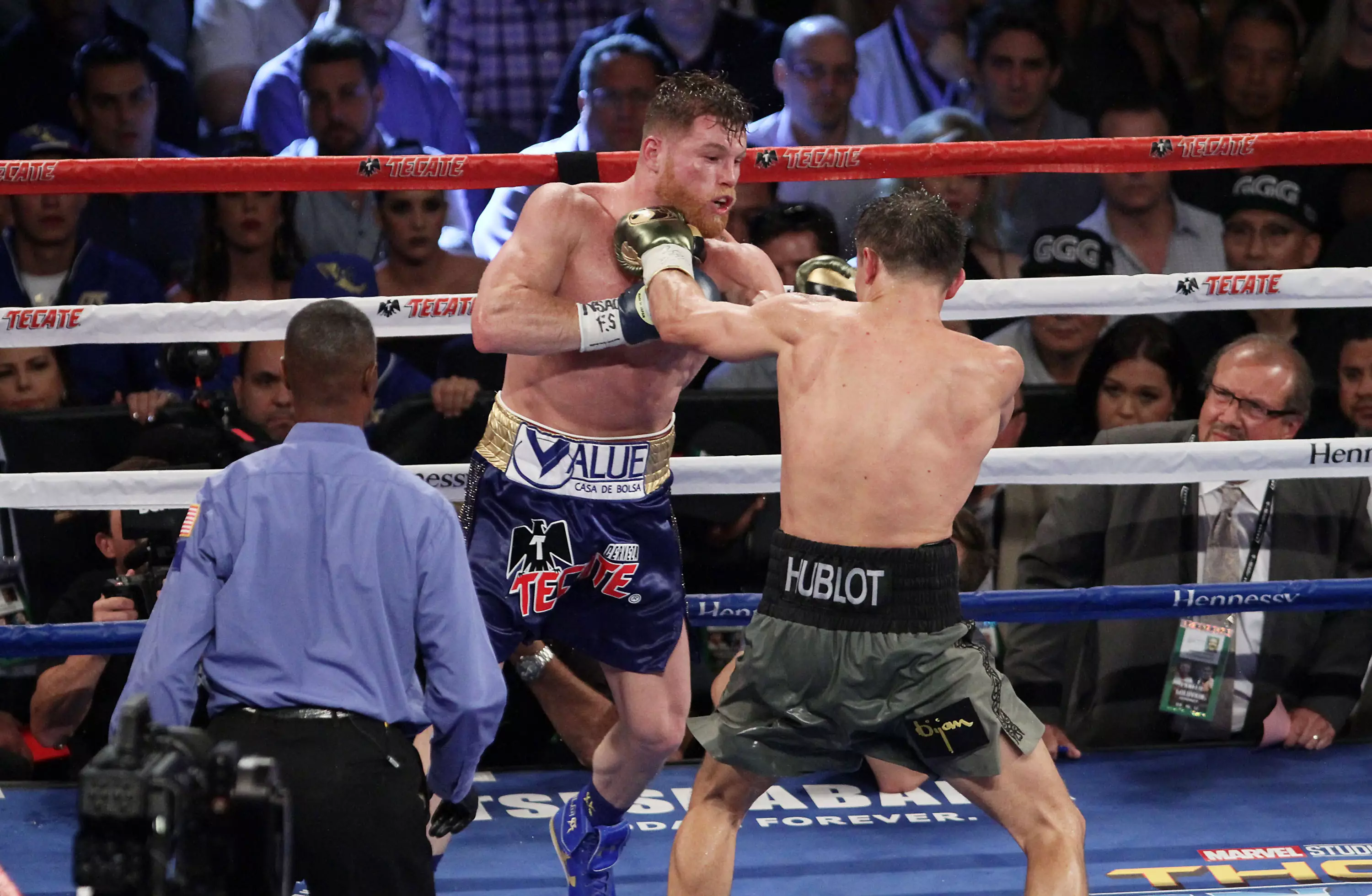 'Canelo' and 'GGG' trade blows. Image: PA
