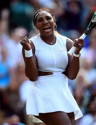 Serena Williams celebrates her win against Giulia Gatto-Monticone on day two of the Wimbledon Championships.