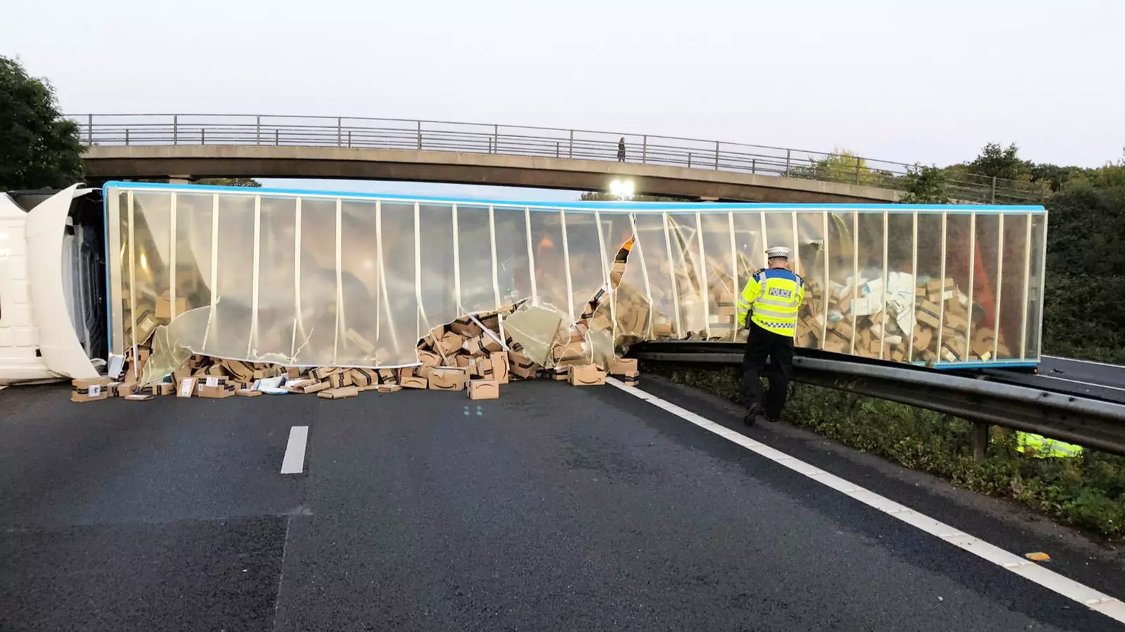 Hundreds Of Amazon Parcels Spill Over A27 After Lorry Crashes