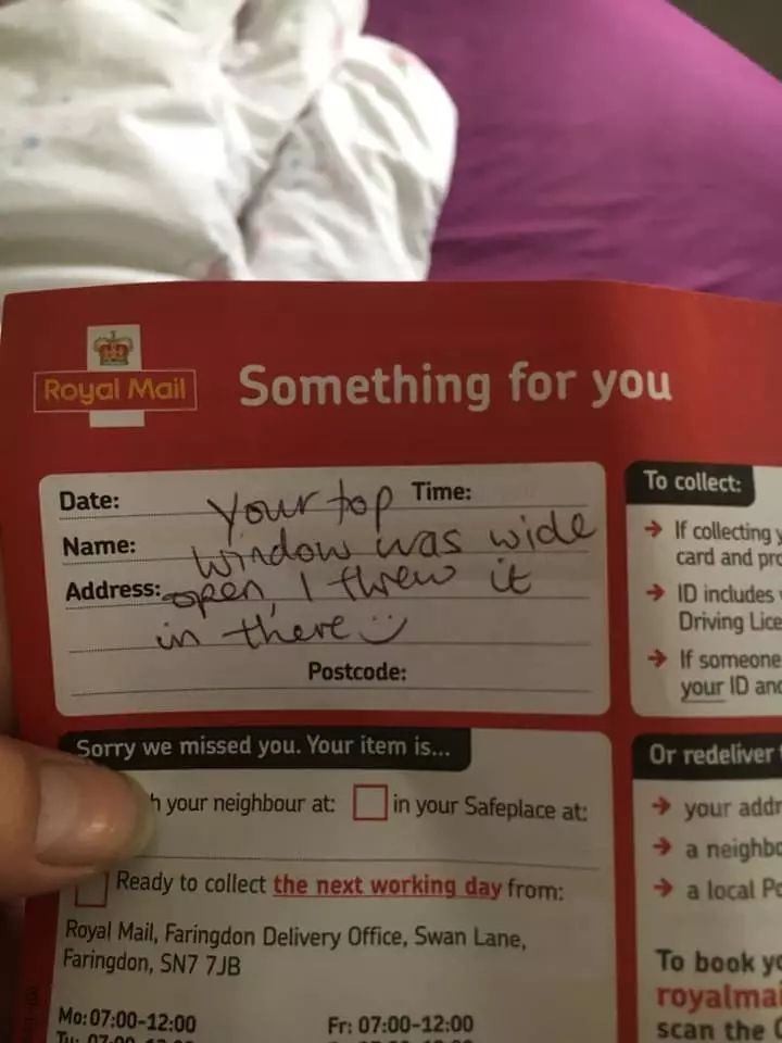 The note from the postie.
